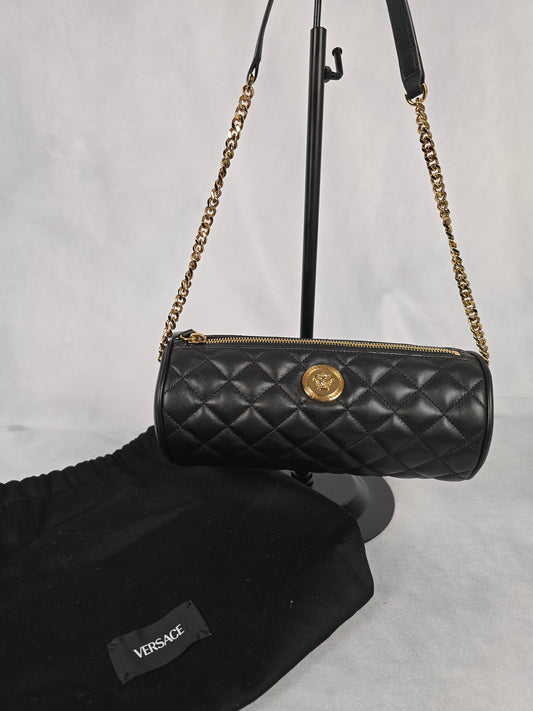 Versace Black Quilted Lambskin Leather Crossbody - New
