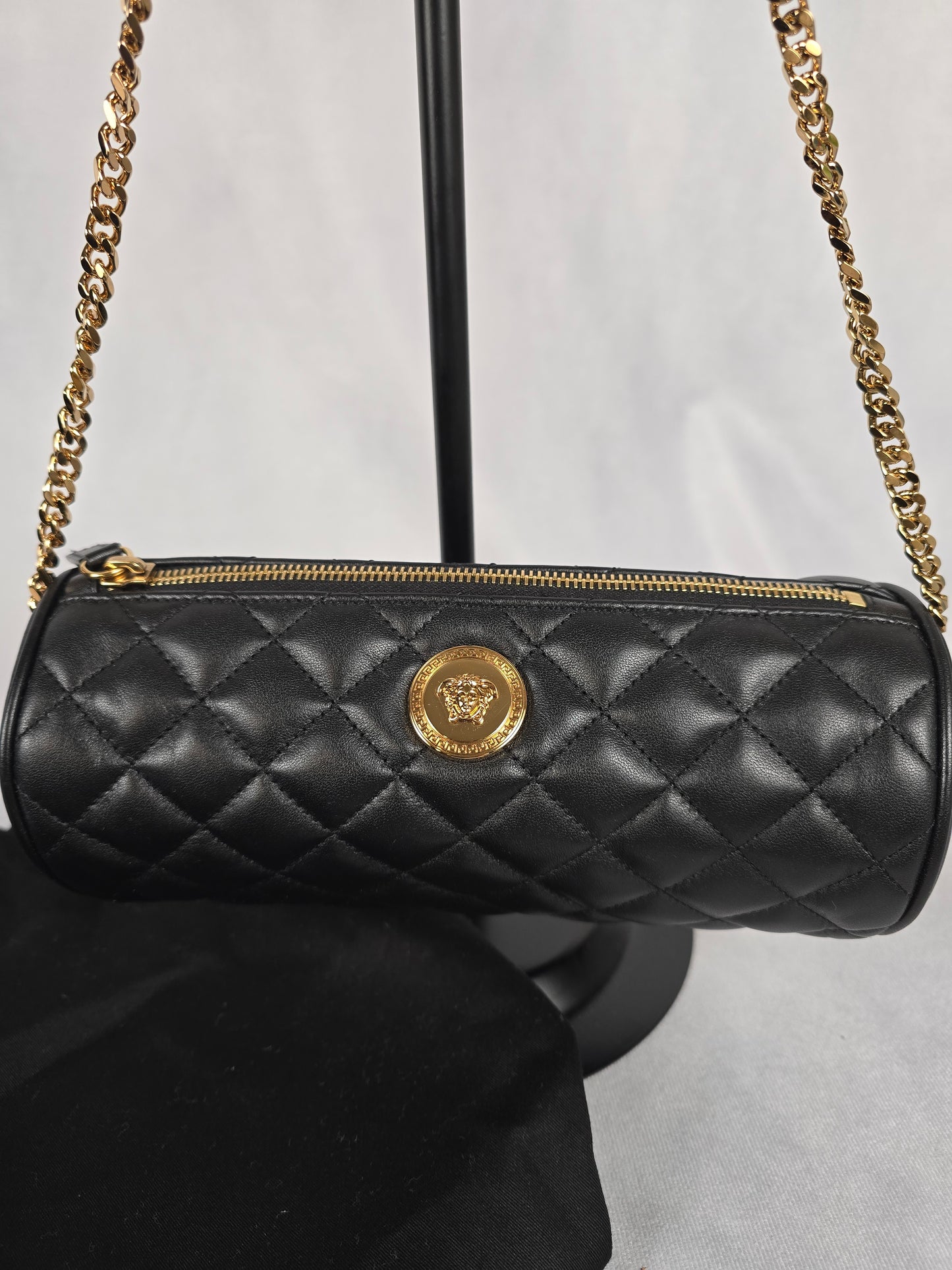 Versace Black Quilted Lambskin Leather Crossbody - New