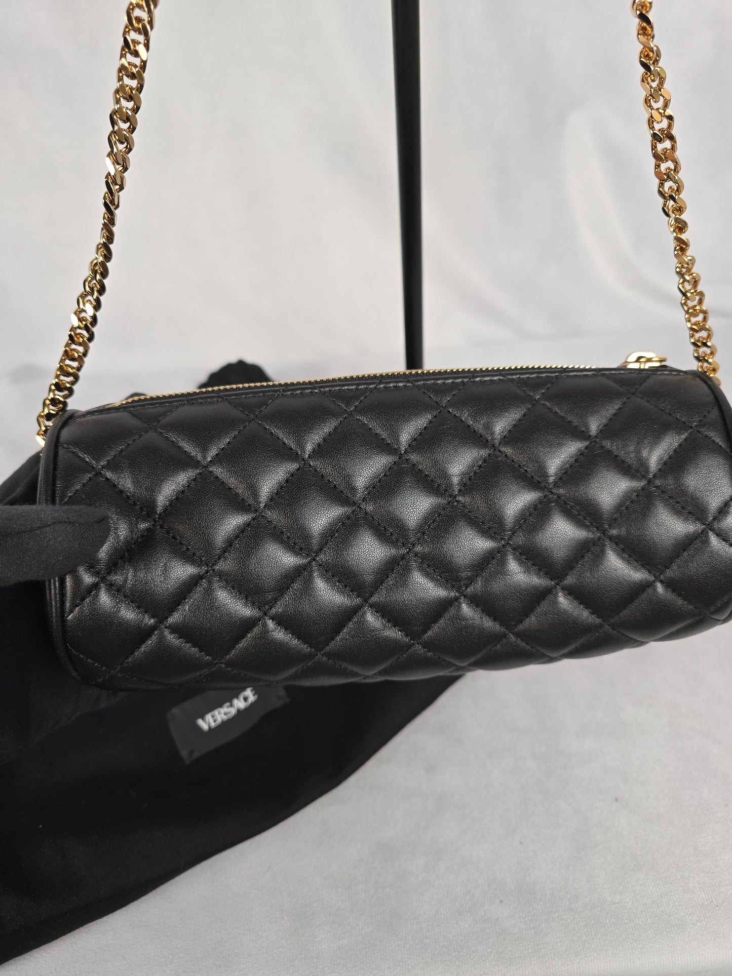 Versace Black Quilted Lambskin Leather Crossbody - New