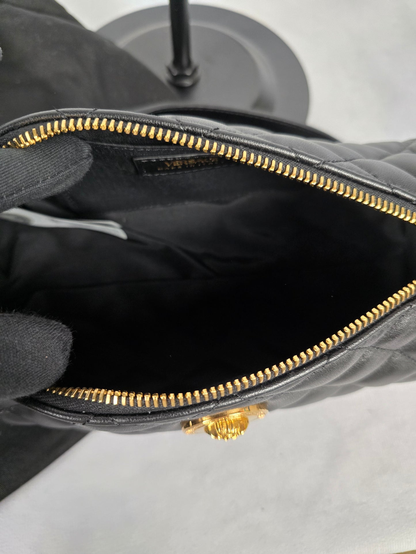 Versace Black Quilted Lambskin Leather Crossbody - New