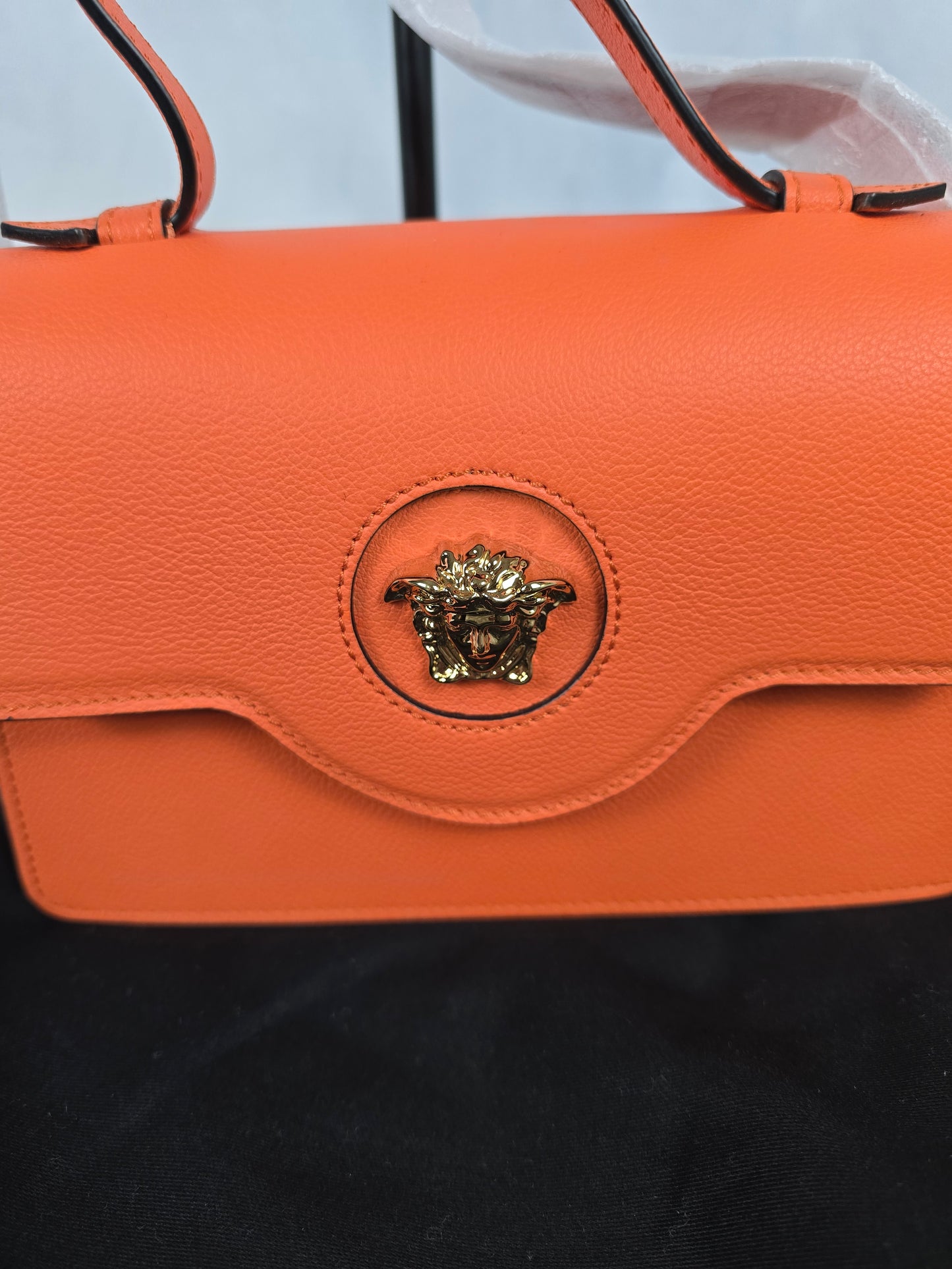 Versace Vitello Medusa Top Handle/Shoulder Bag in Orange Grained Leather-NEW