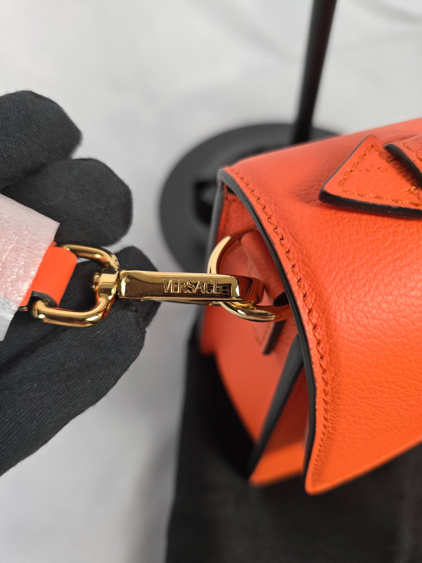 Versace Vitello Medusa Top Handle/Shoulder Bag in Orange Grained Leather-NEW