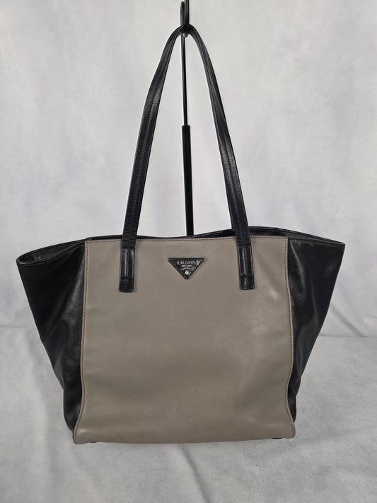 Prada Black and Gray Soft Calf Bicolor Tote
