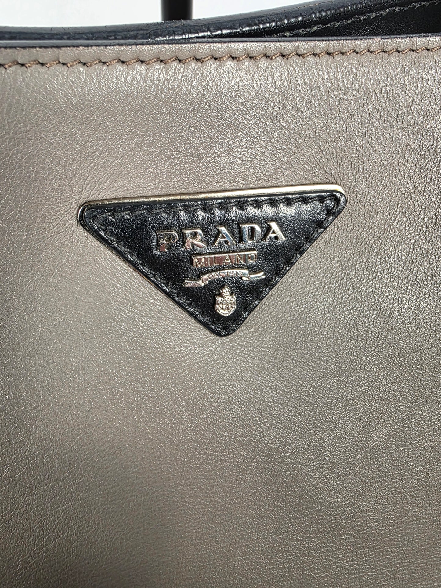 Prada Black and Gray Soft Calf Bicolor Tote