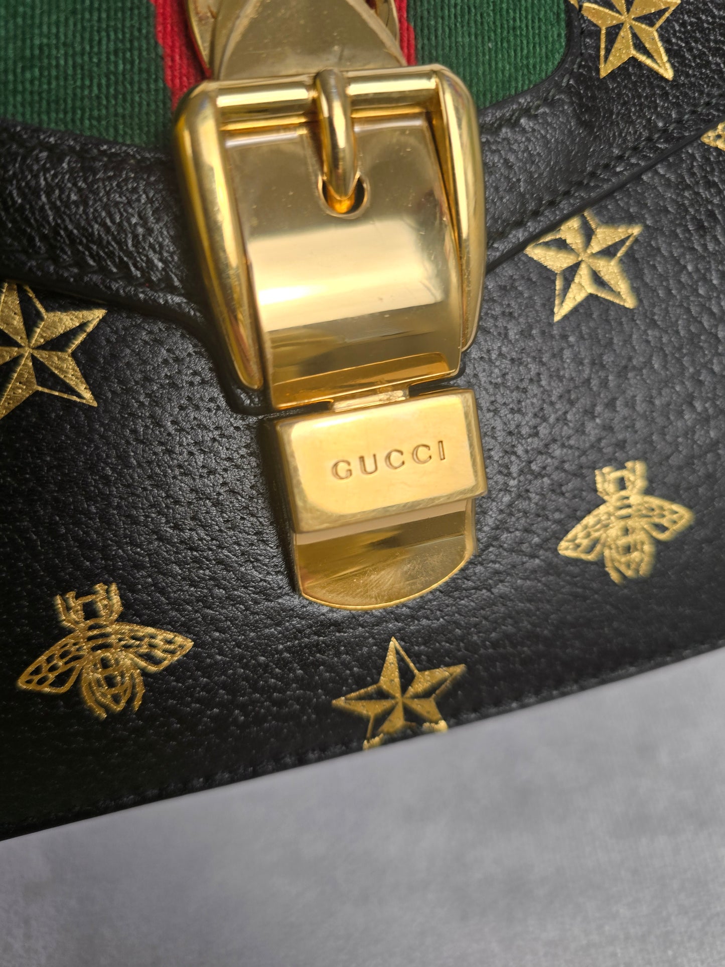 Gucci Sylvie Bee and Star Black Mini Top Handle Bag
