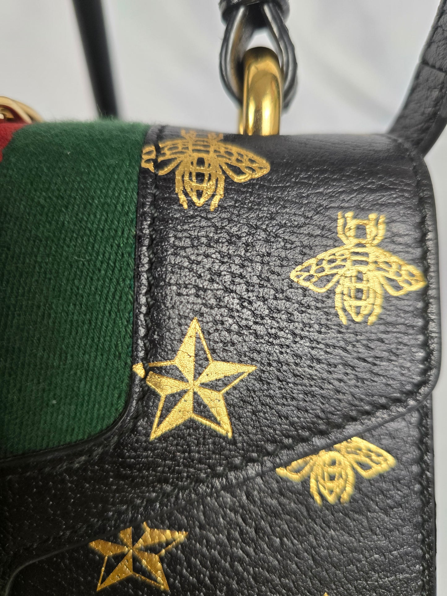 Gucci Sylvie Bee and Star Black Mini Top Handle Bag