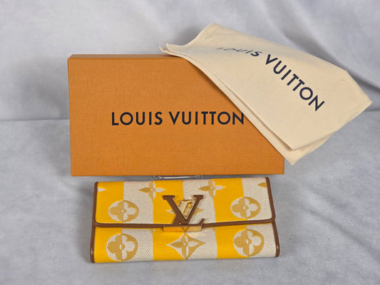 Louis Vuitton Limited Edition Yellow and Cream Portefeuille Capucines Striped Long Wallet