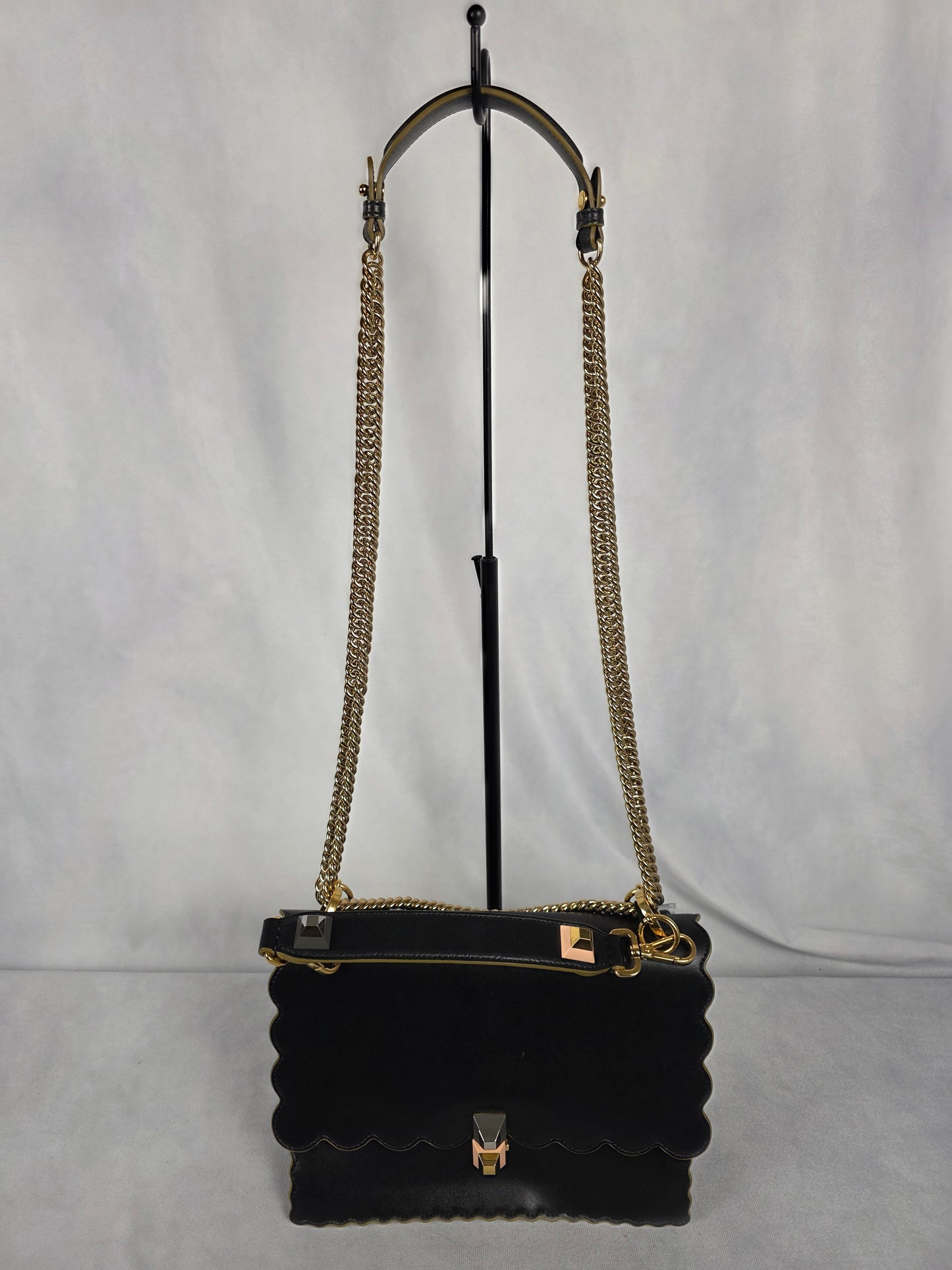 Fendi Black with Gold Trim Medium Kan I Shoulder Bag