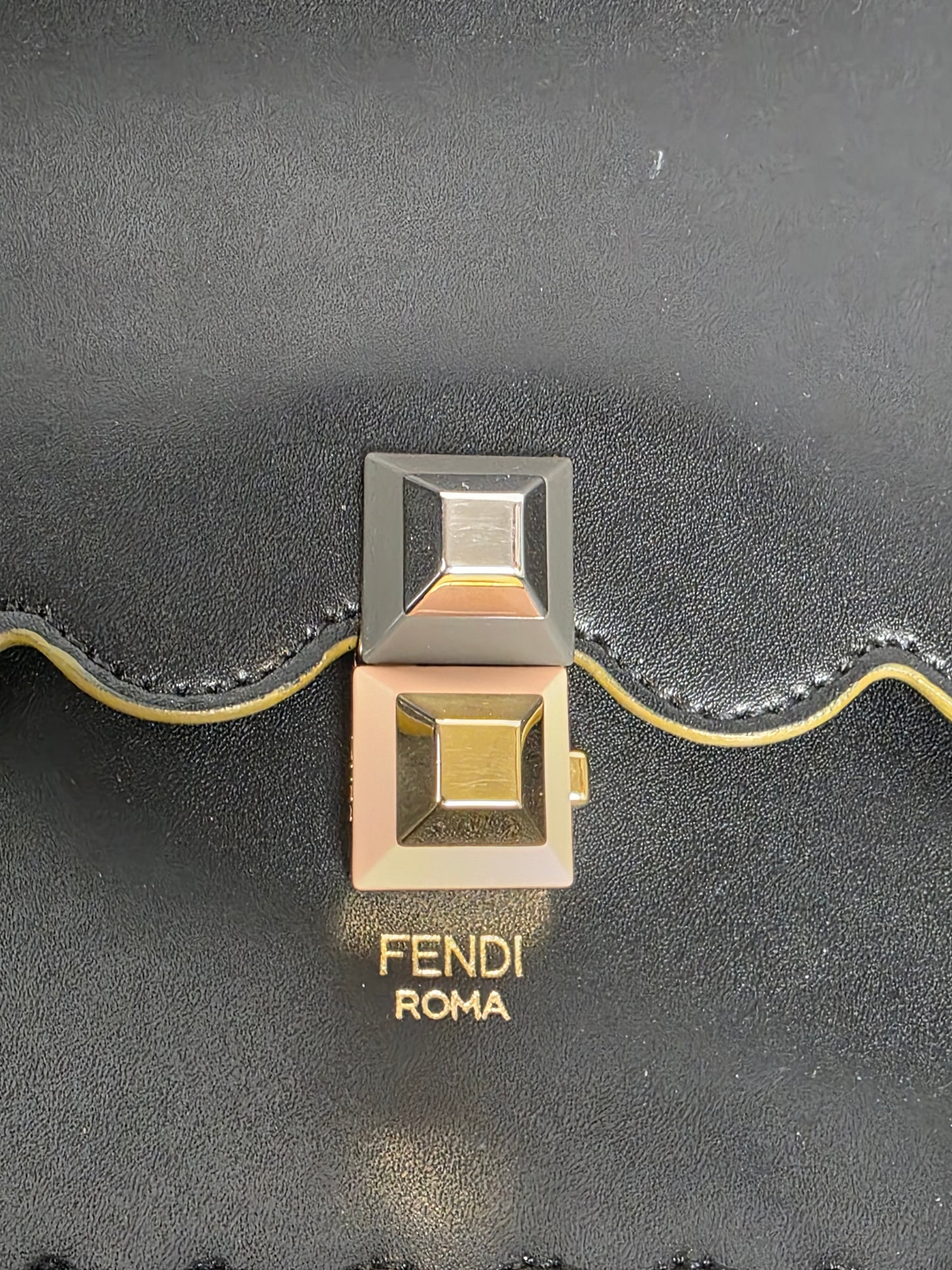 Fendi Black with Gold Trim Medium Kan I Shoulder Bag