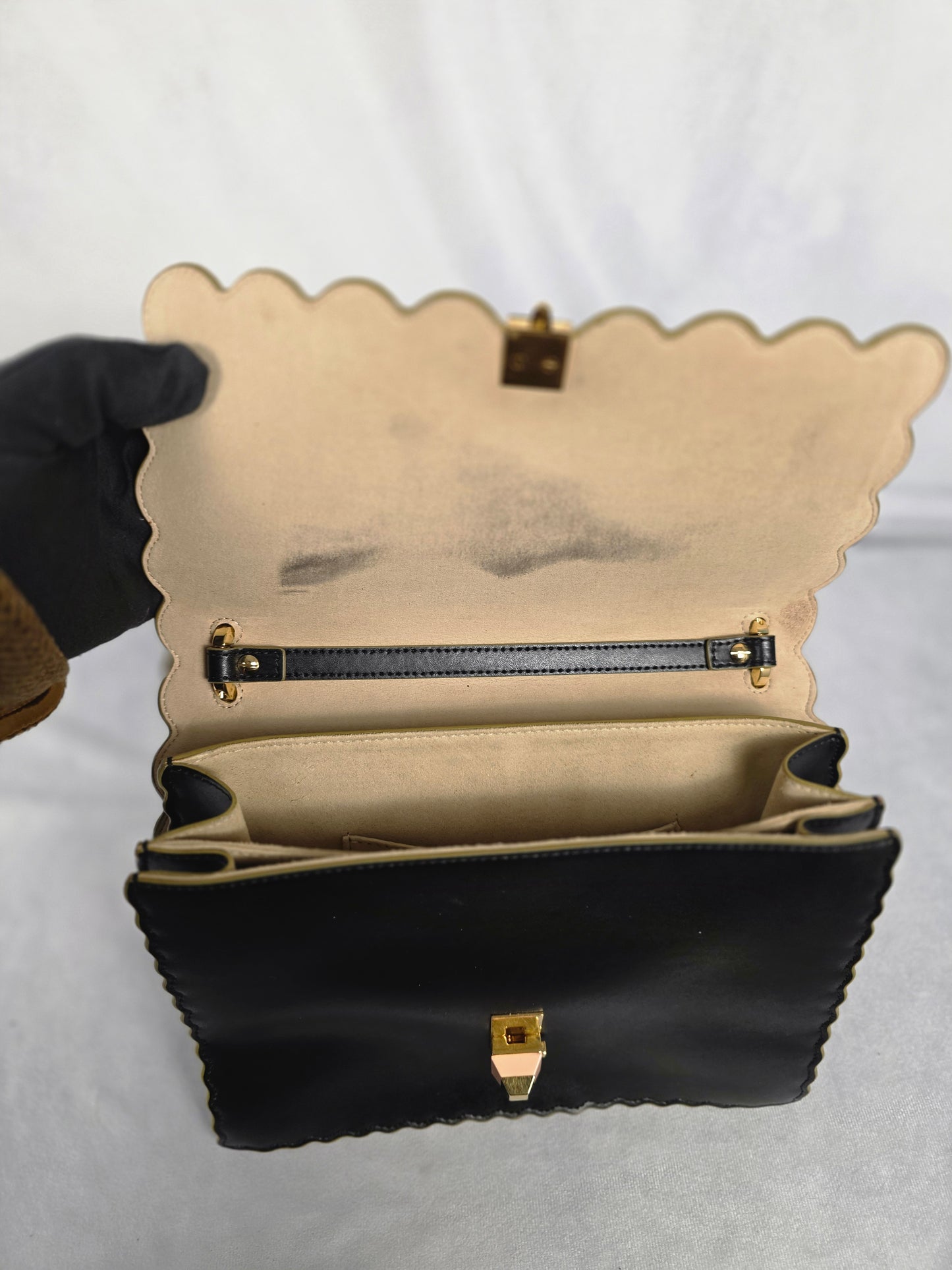 Fendi Black with Gold Trim Medium Kan I Shoulder Bag