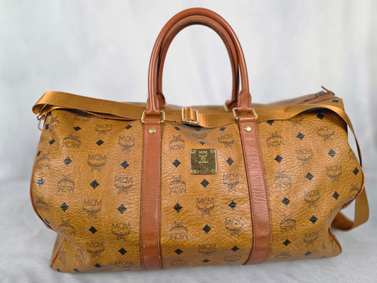MCM Visetos Monogram Boston Duffle Travel Bag, Size 48