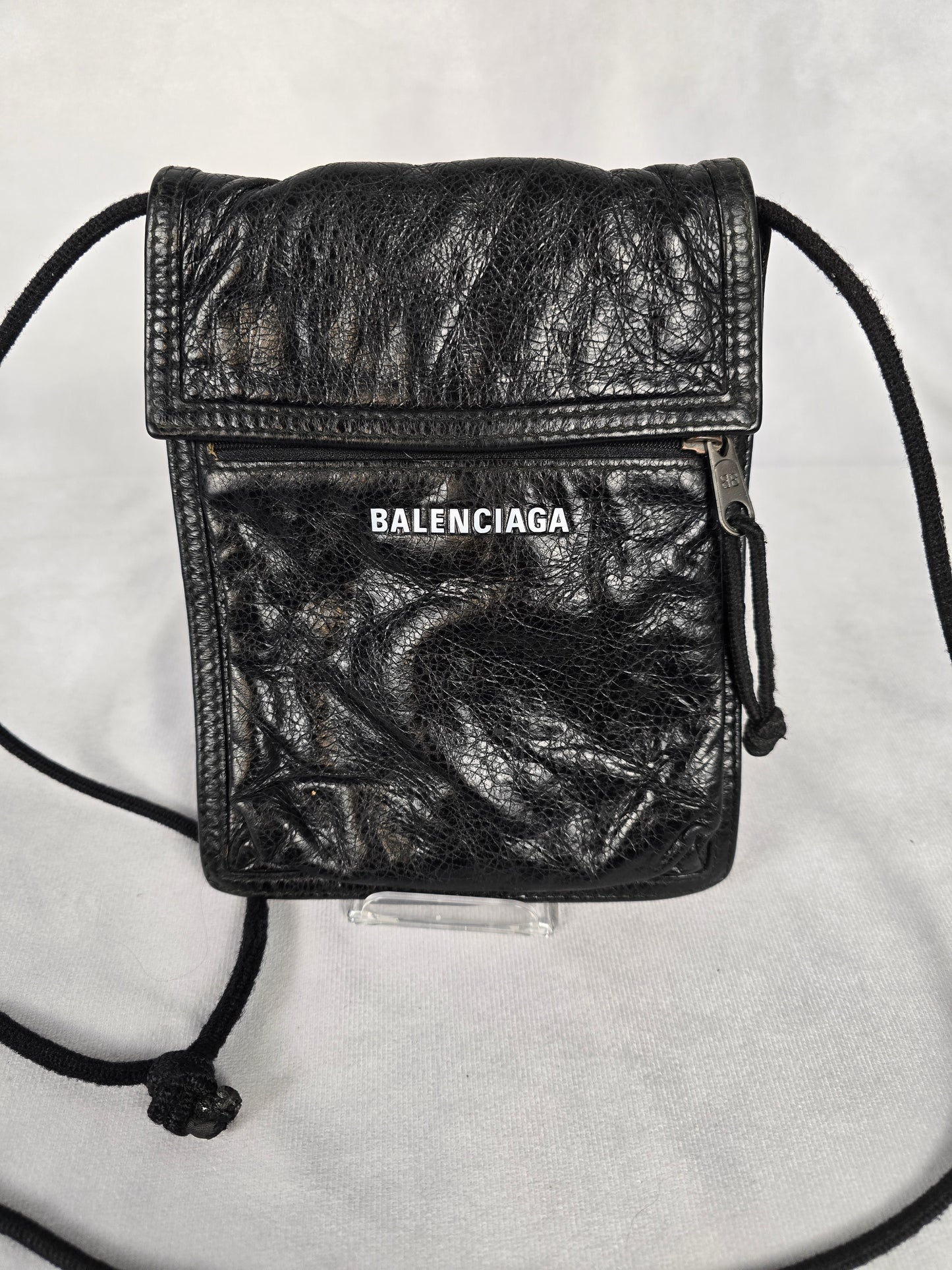Balenciaga Explorer Pouch in Black Arena Lambskin Leather