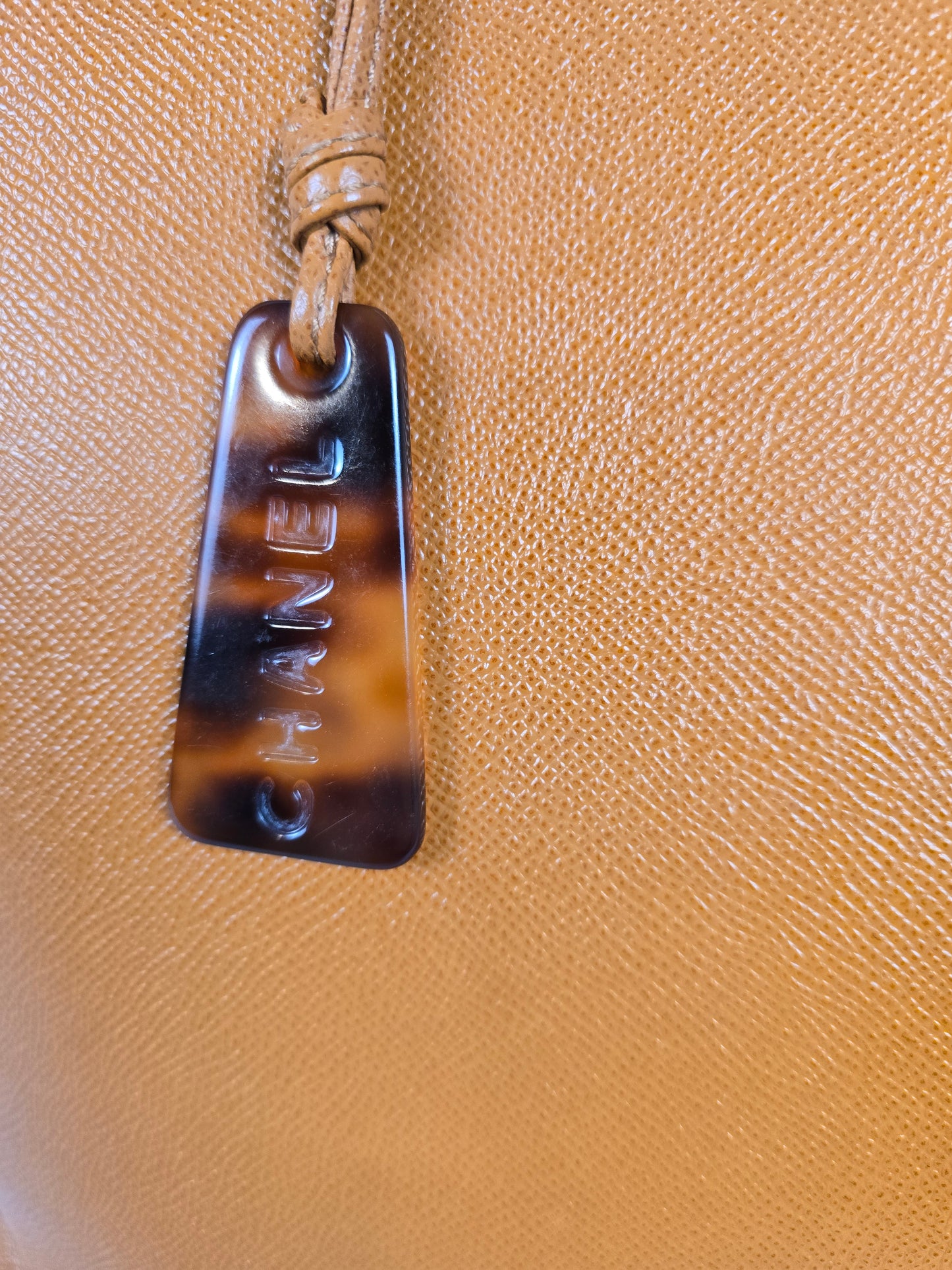 Chanel Tan Leather Tote with Tortoise Shell Tag