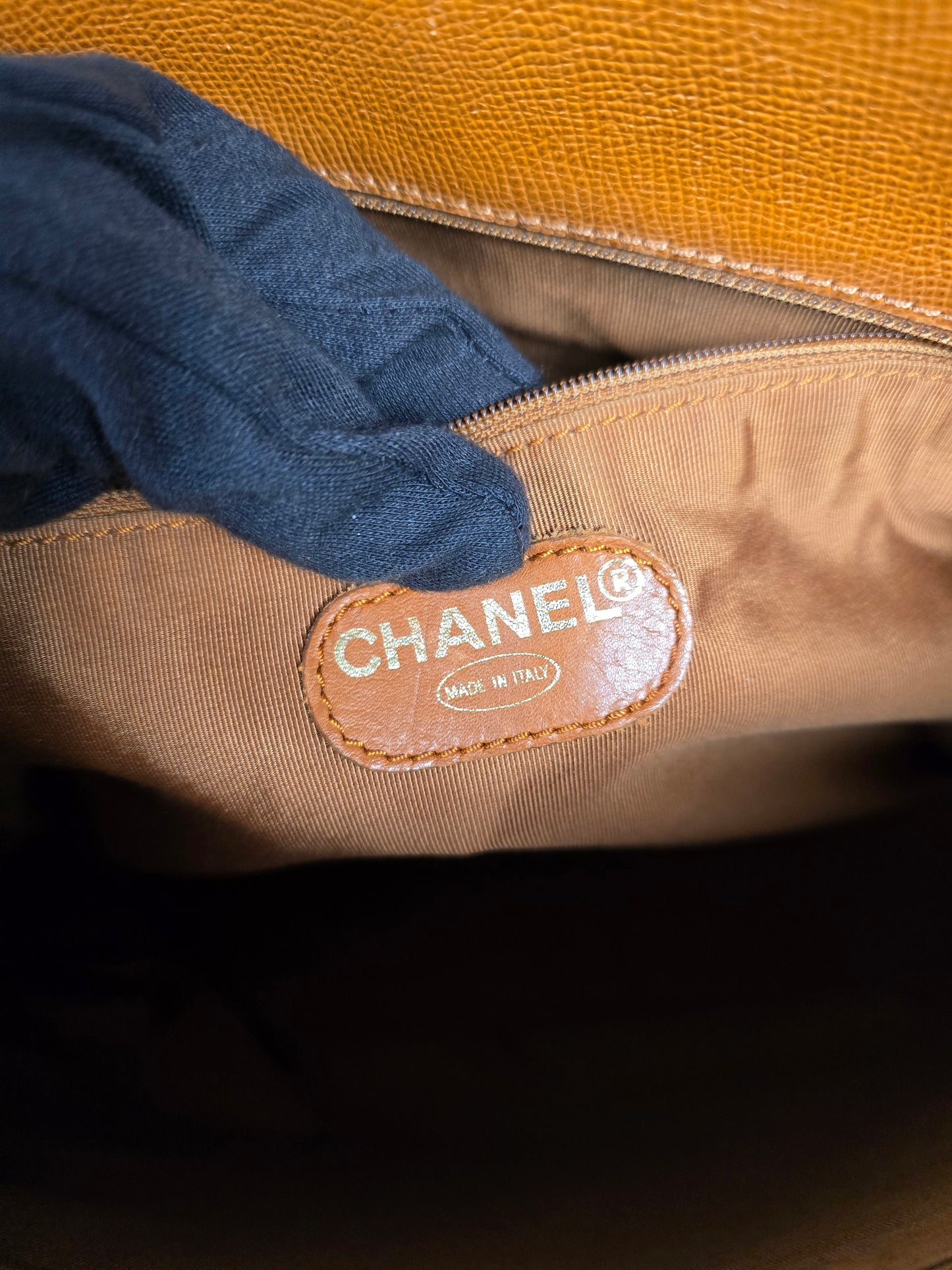 Chanel Tan Leather Tote with Tortoise Shell Tag