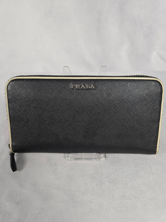 Prada Saffiano Black Leather Zippy Wallet