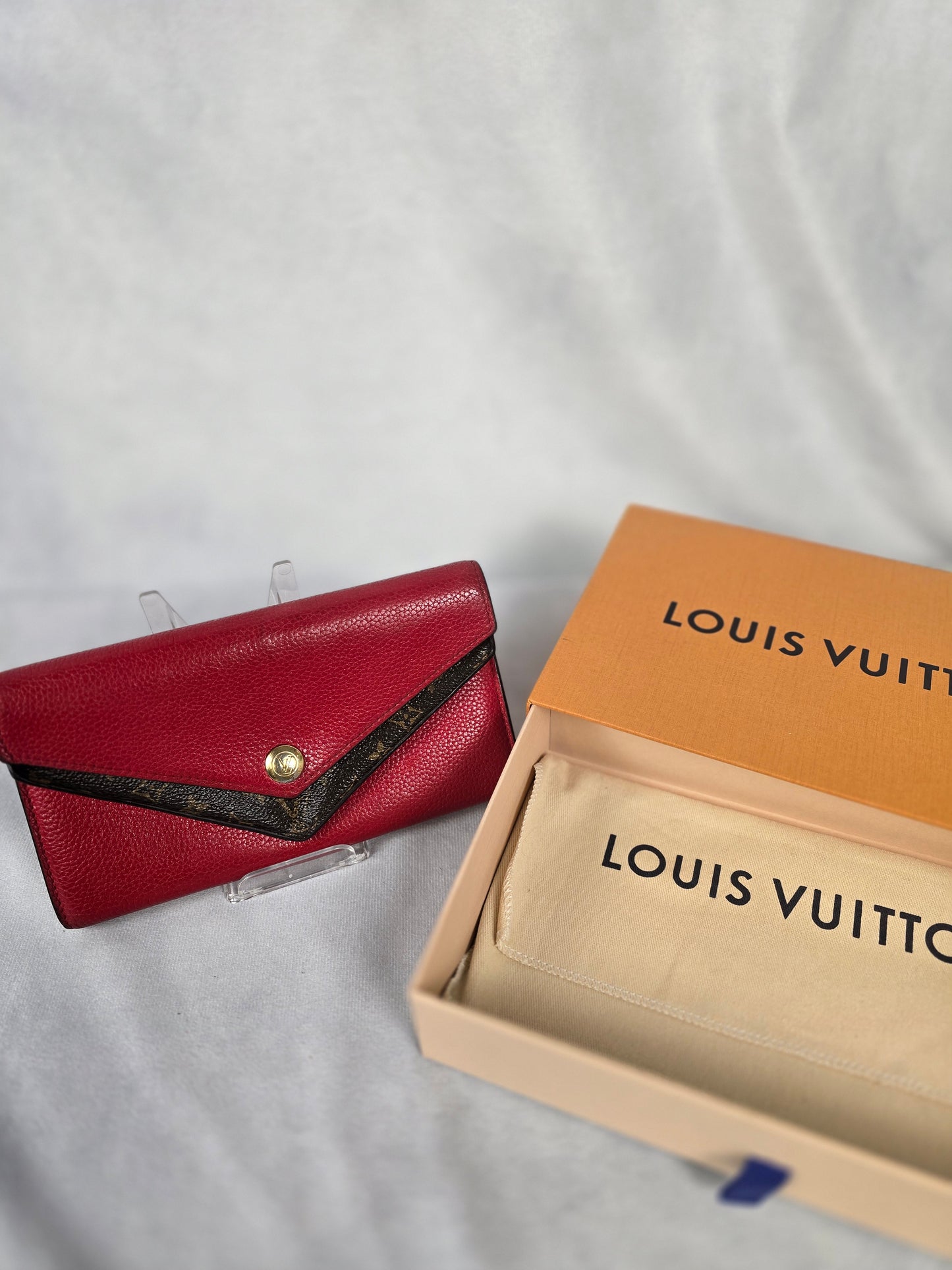 Louis Vuitton Monogram Double V Wallet in Red Leather and LV Coated Canvas