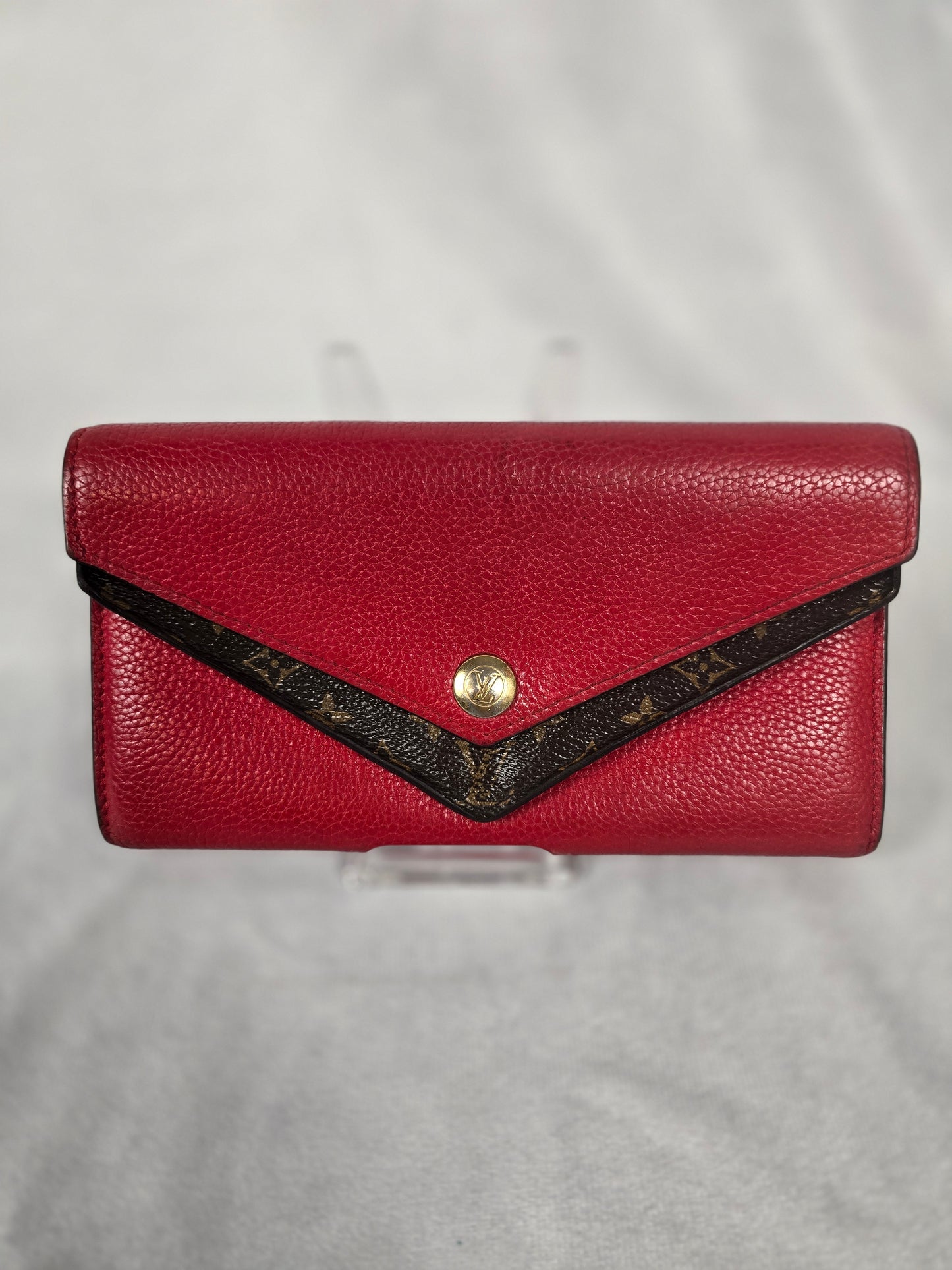 Louis Vuitton Monogram Double V Wallet in Red Leather and LV Coated Canvas