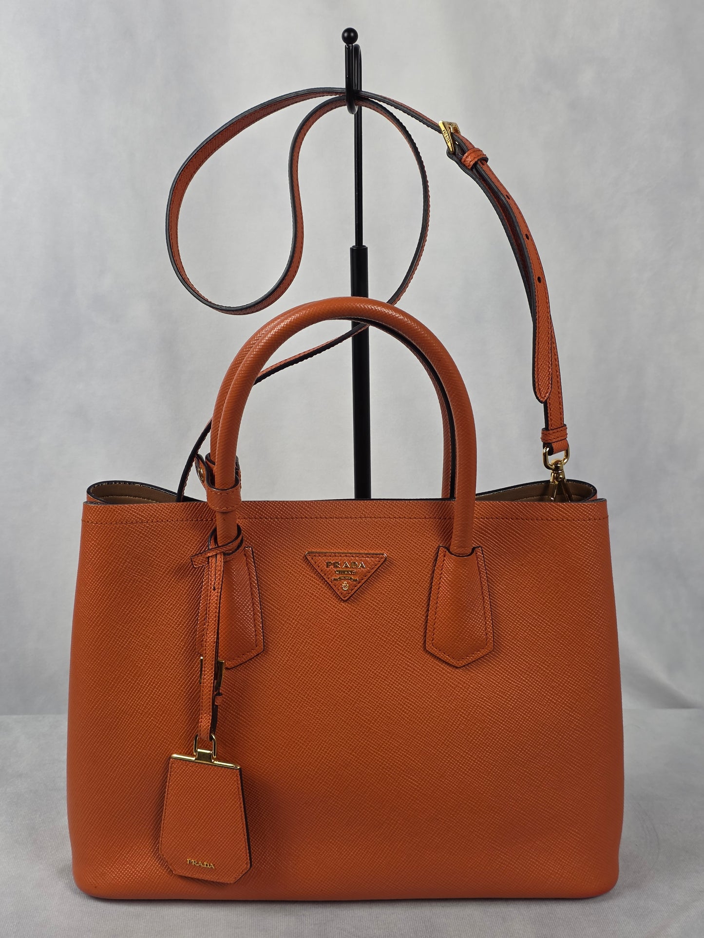 Prada Saffiano Orange Cuir Double Handle Tote Bag