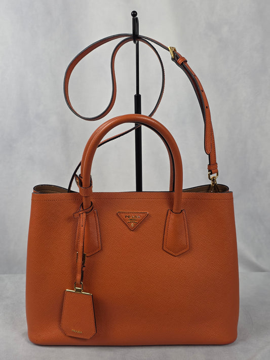 Prada Saffiano Orange Cuir Double Handle Tote Bag