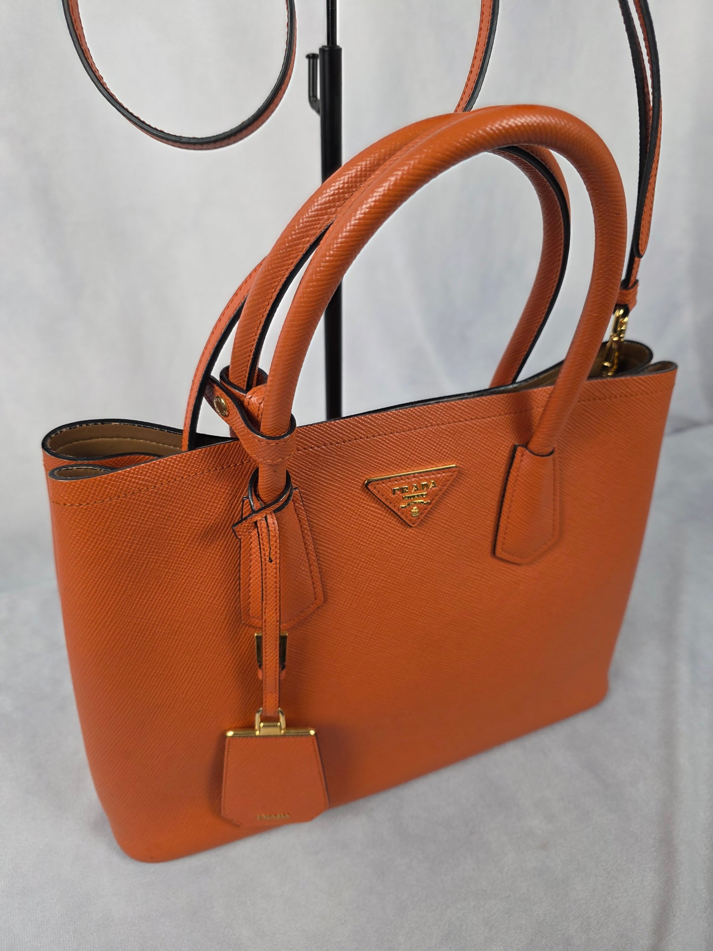 Prada Saffiano Orange Cuir Double Handle Tote Bag