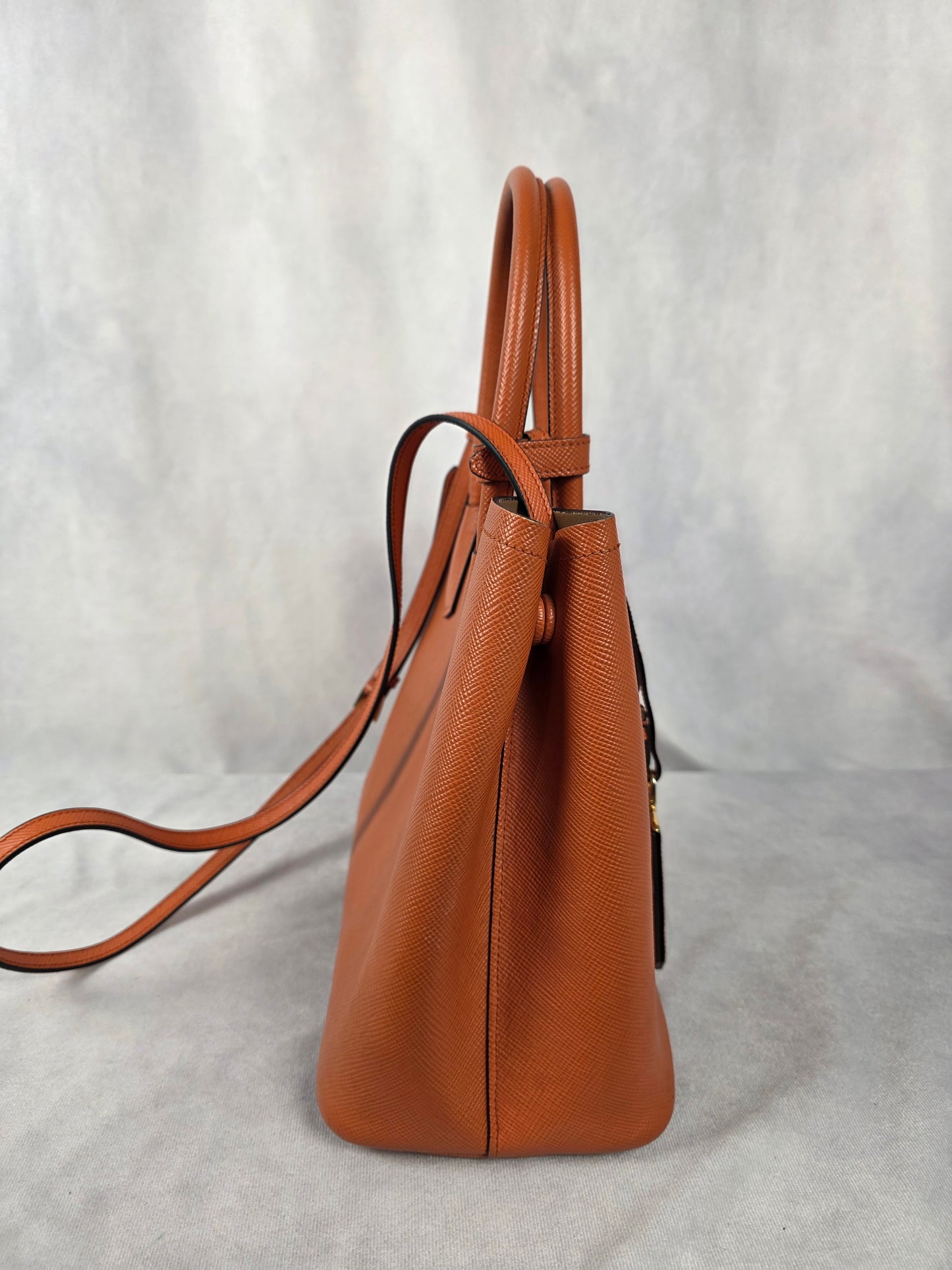Prada Saffiano Orange Cuir Double Handle Tote Bag