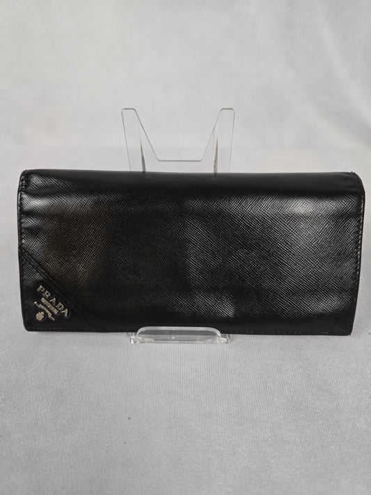 Prada Black Leather Long Wallet