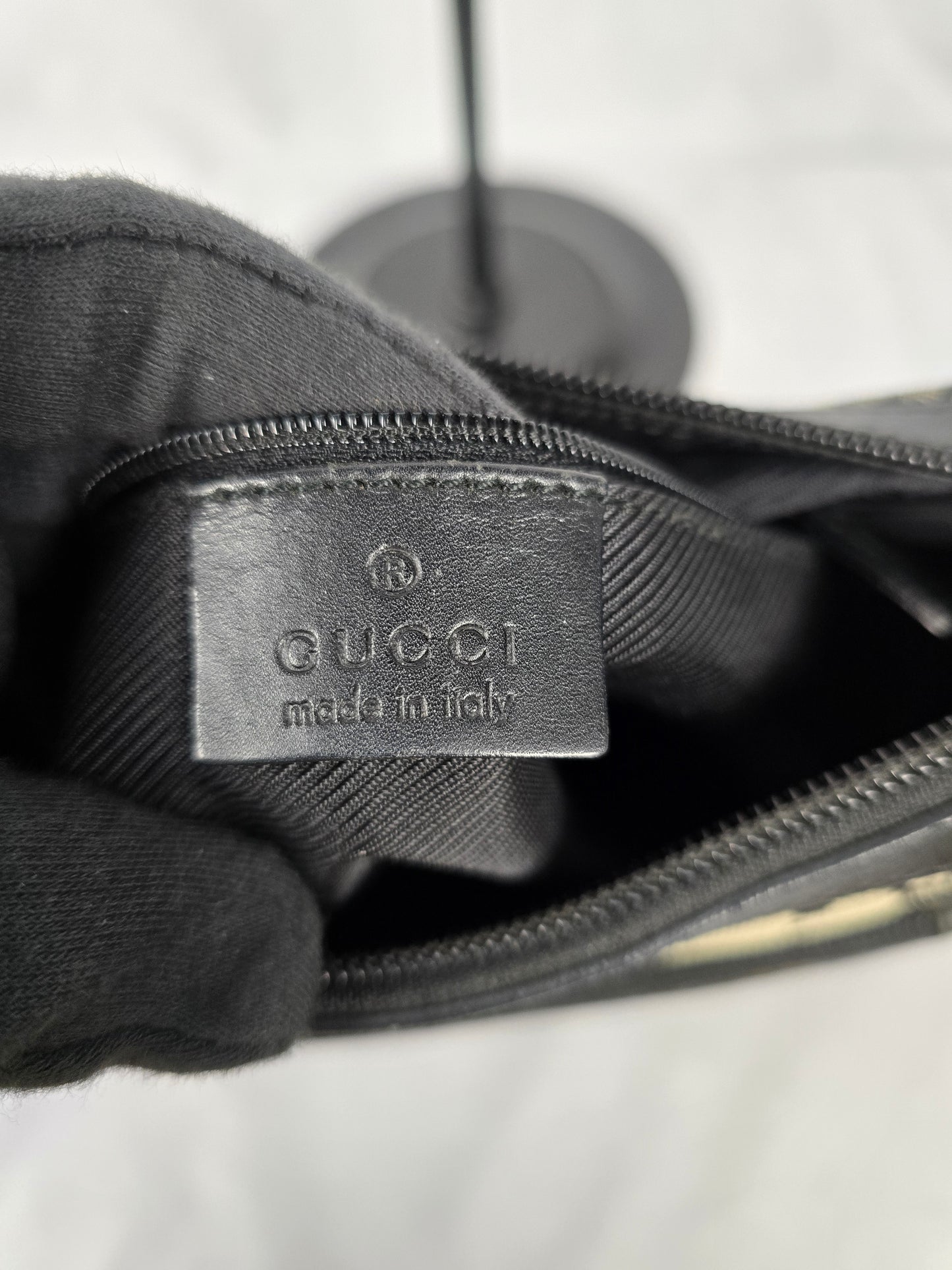 Gucci Vintage GG Beige Canvas with Black Leather One-Shoulder Bag