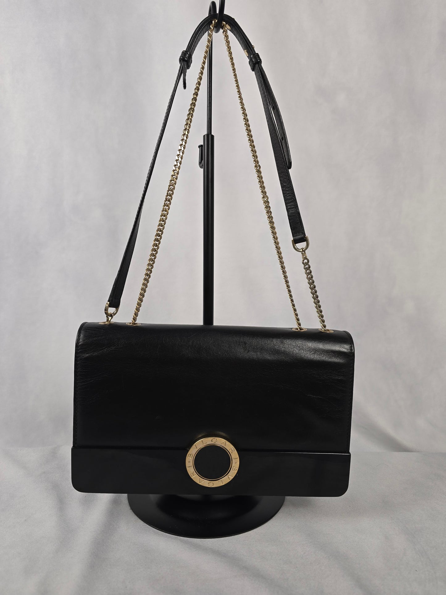 Bvlgari Black Leather and Perspex Flap Cover Shoulder Bag