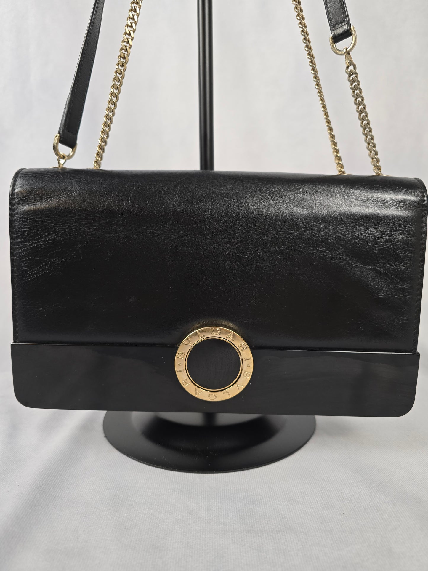 Bvlgari Black Leather and Perspex Flap Cover Shoulder Bag