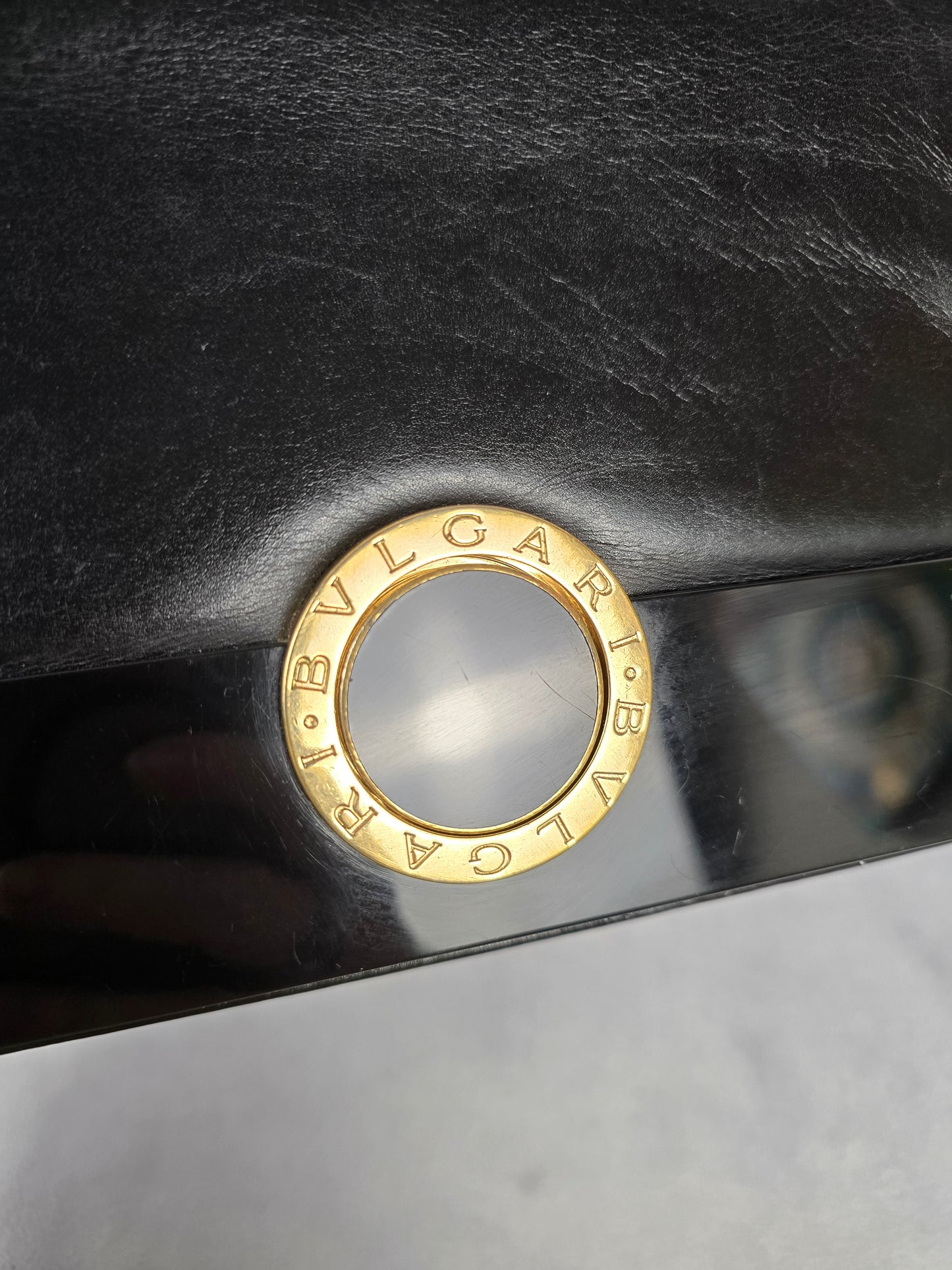Bvlgari Black Leather and Perspex Flap Cover Shoulder Bag