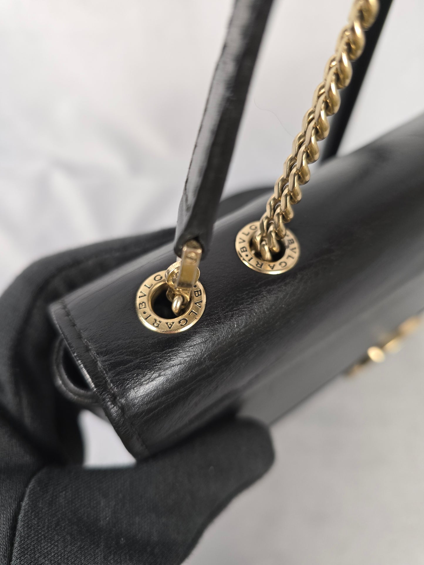 Bvlgari Black Leather and Perspex Flap Cover Shoulder Bag