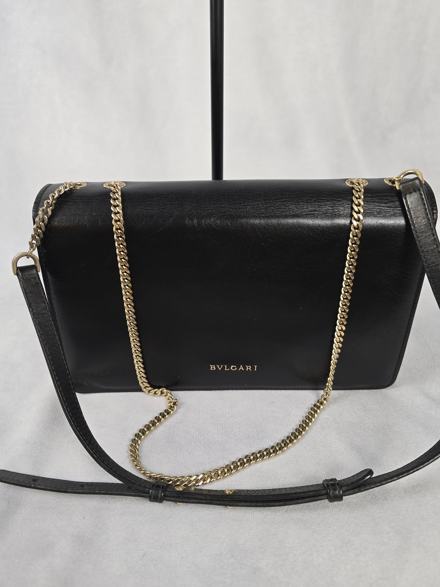 Bvlgari Black Leather and Perspex Flap Cover Shoulder Bag
