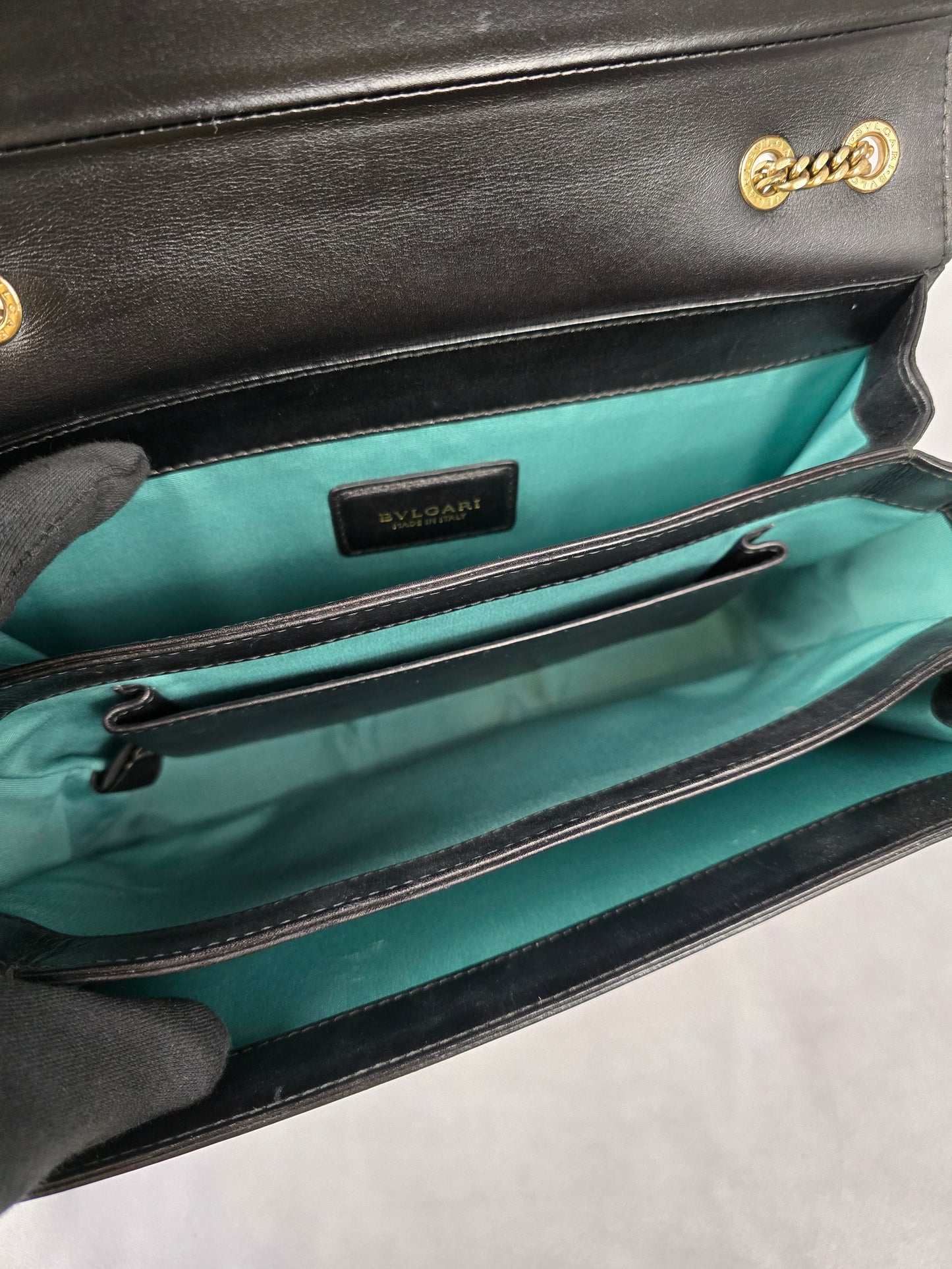 Bvlgari Black Leather and Perspex Flap Cover Shoulder Bag