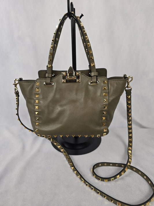 Valentino Garavani Rockstud Olive Green Calfskin Leather Shoulder Bag