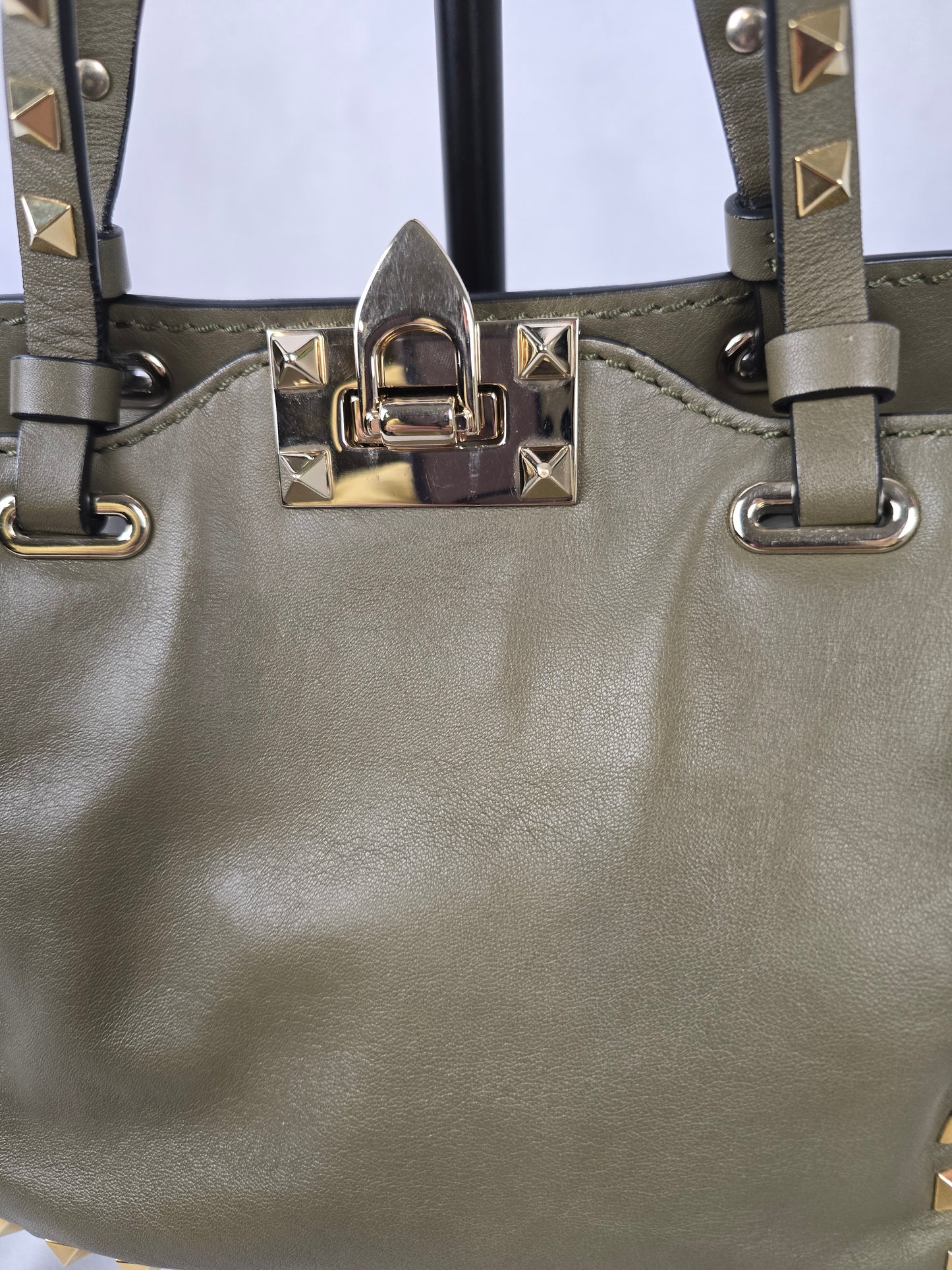 Valentino Garavani Rockstud Olive Green Calfskin Leather Shoulder Bag