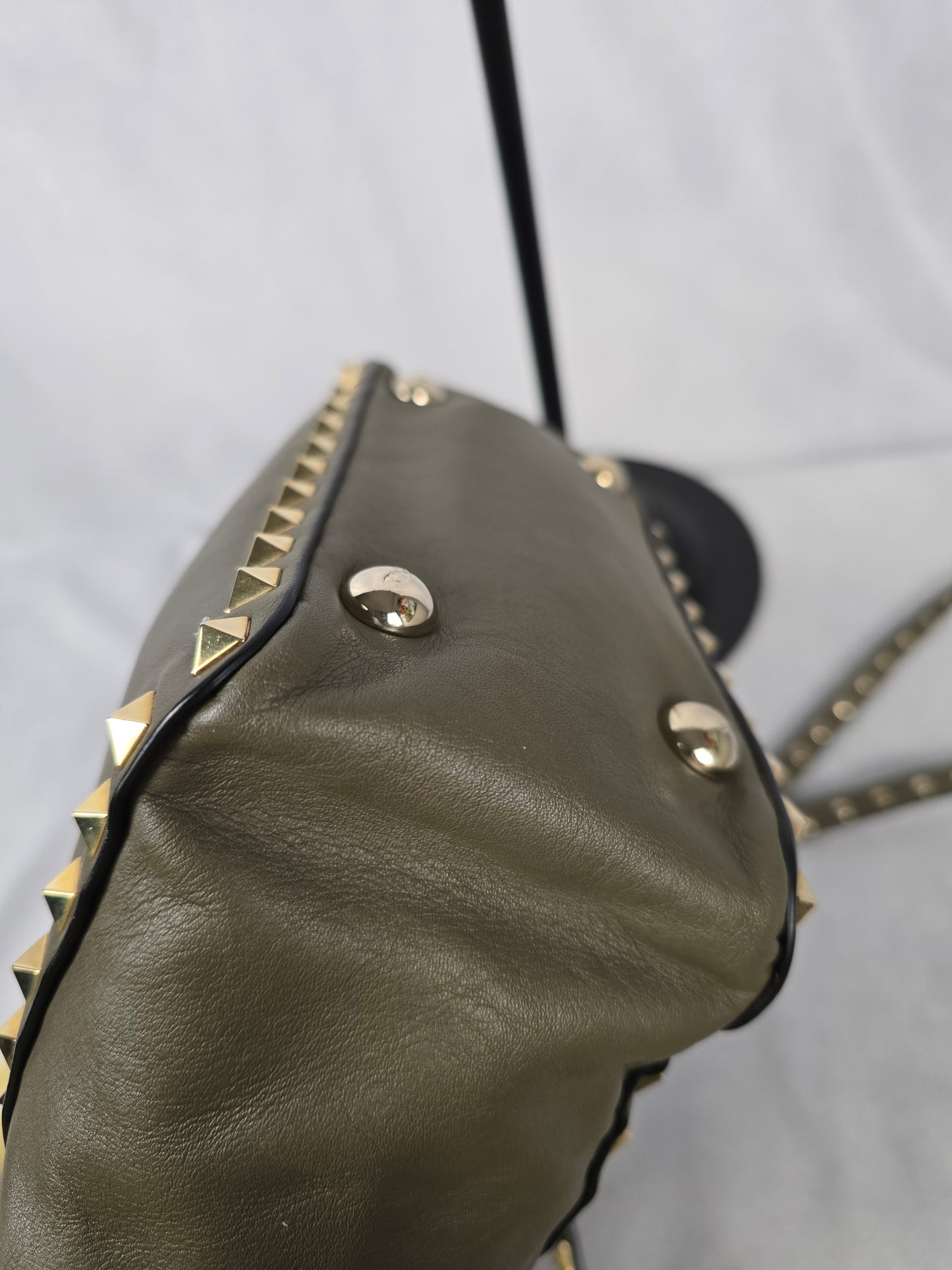 Valentino Garavani Rockstud Olive Green Calfskin Leather Shoulder Bag