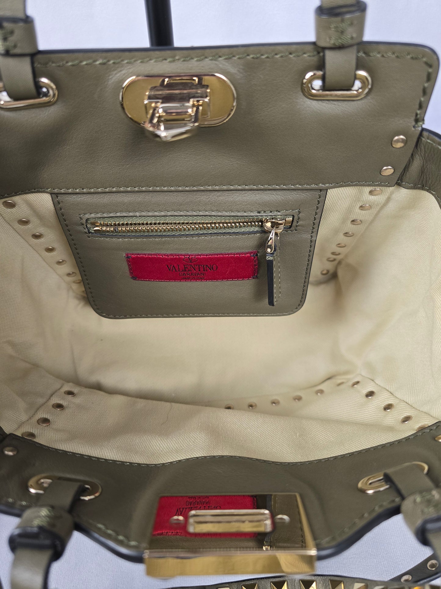 Valentino Garavani Rockstud Olive Green Calfskin Leather Shoulder Bag