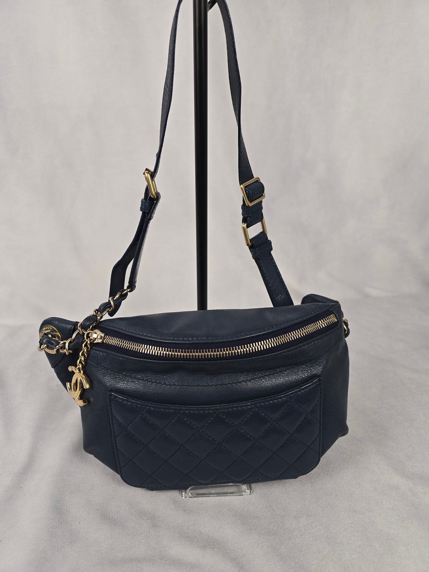 Chanel Bi Classic Waist Bag in Blue Glazed Quilted Lambskin