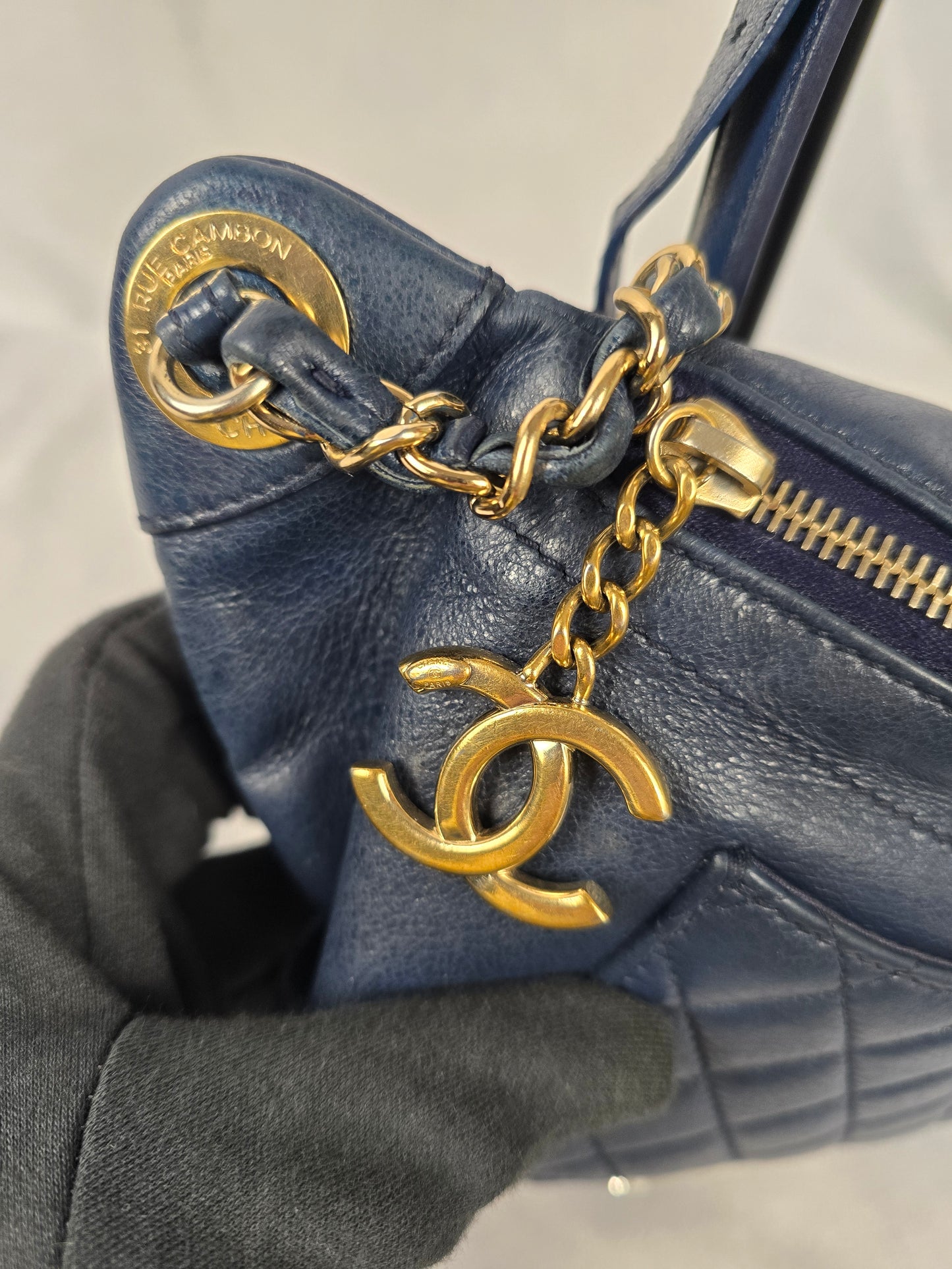 Chanel Bi Classic Waist Bag in Blue Glazed Quilted Lambskin