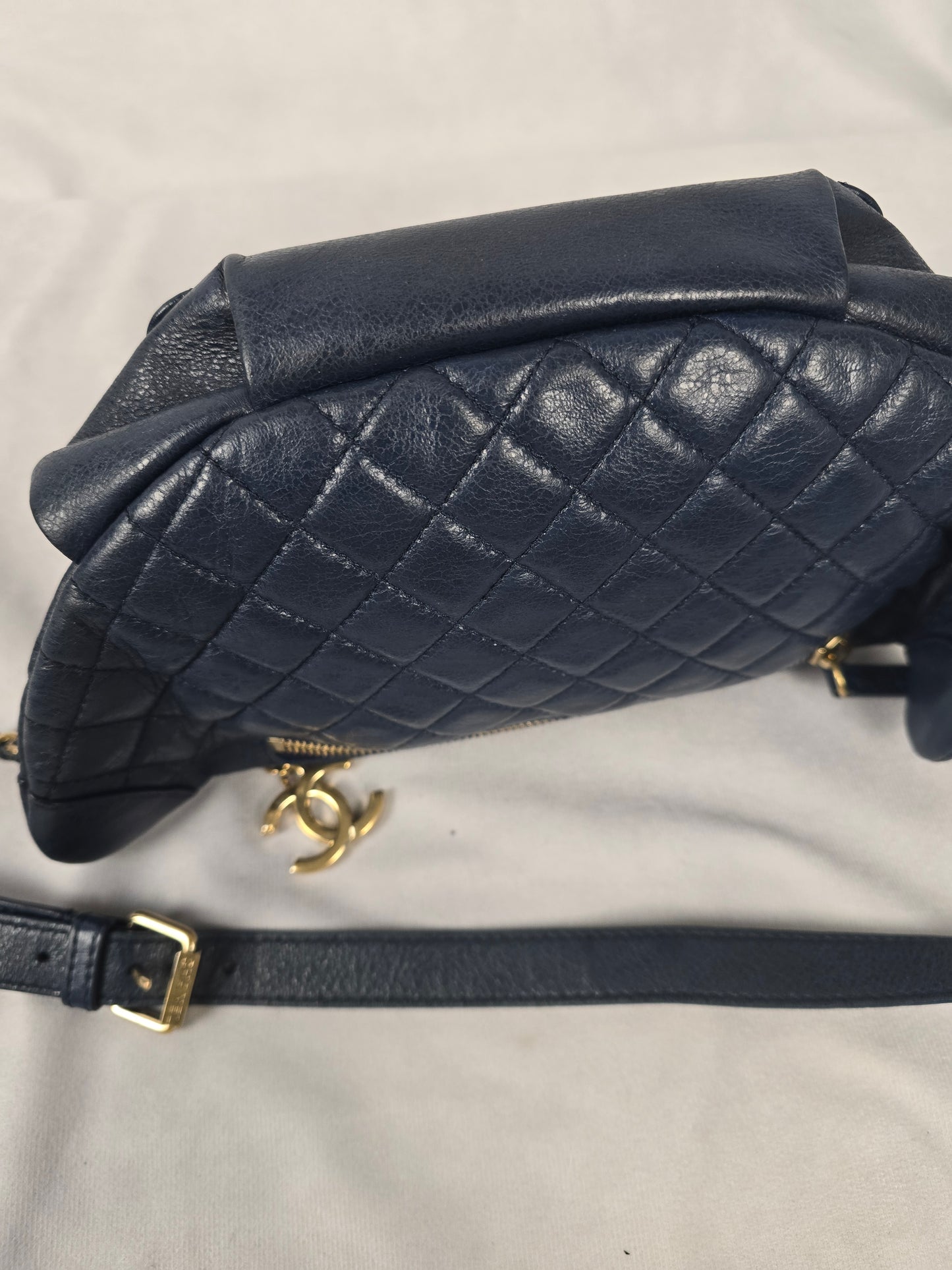Chanel Bi Classic Waist Bag in Blue Glazed Quilted Lambskin