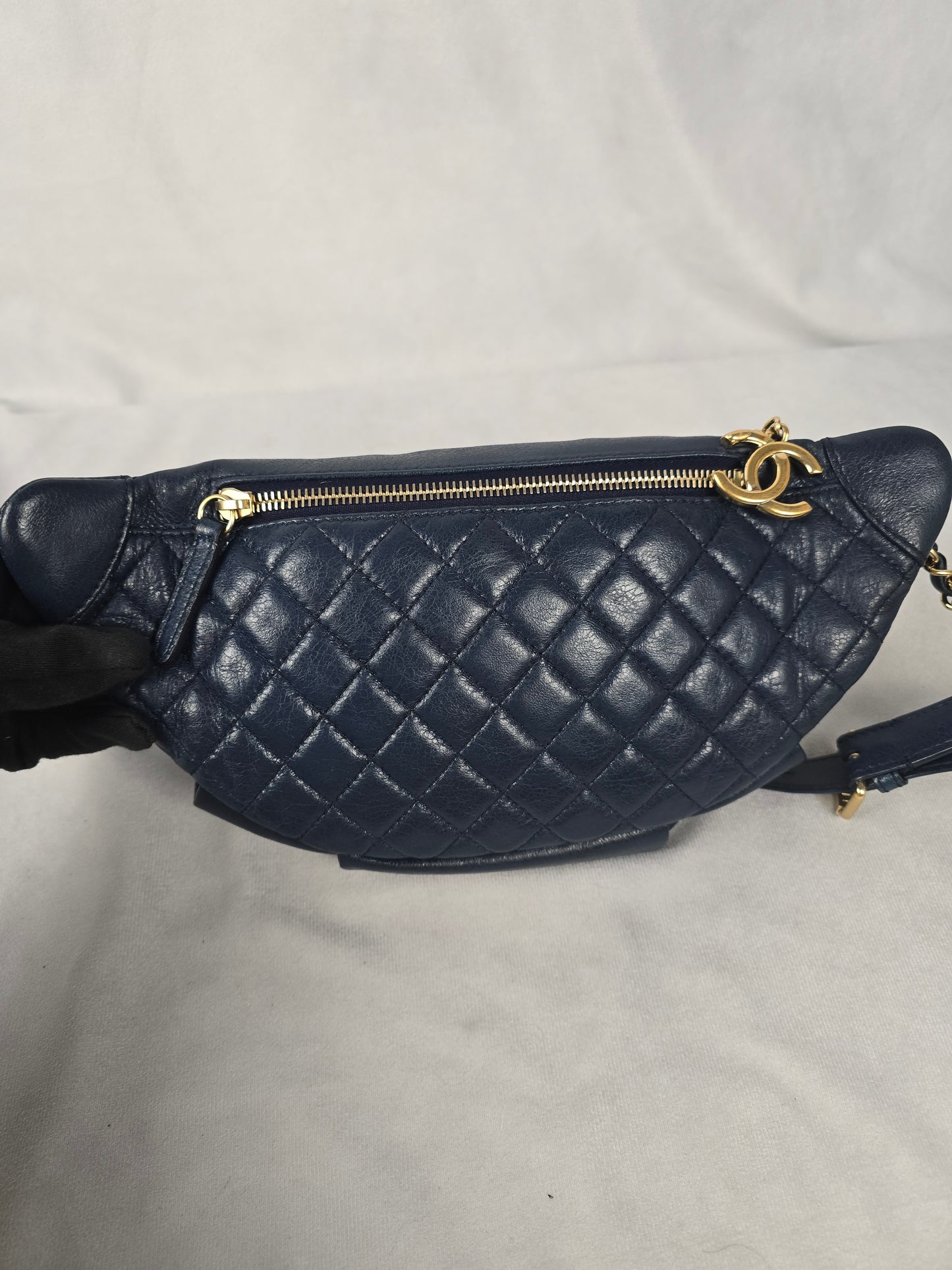 Chanel Bi Classic Waist Bag in Blue Glazed Quilted Lambskin