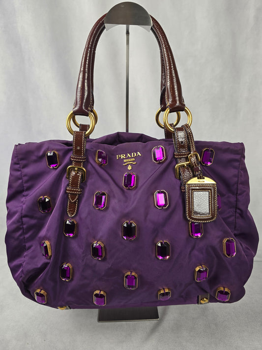 Prada Limited Edition Tessuto Pietre Jeweled Tote in Purple