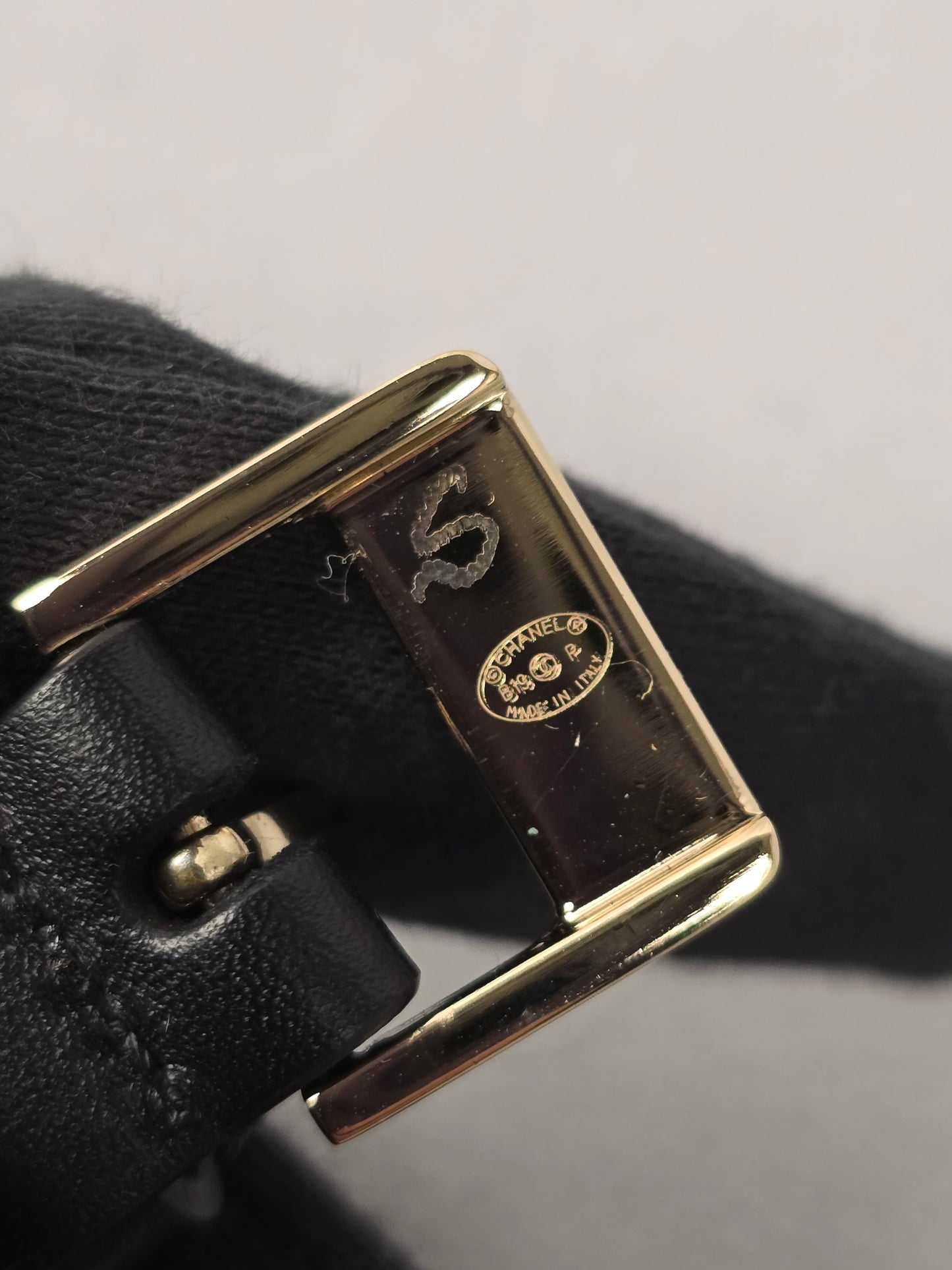 Chanel Black LeatherID Plate  Bracelet with Gold Hardware