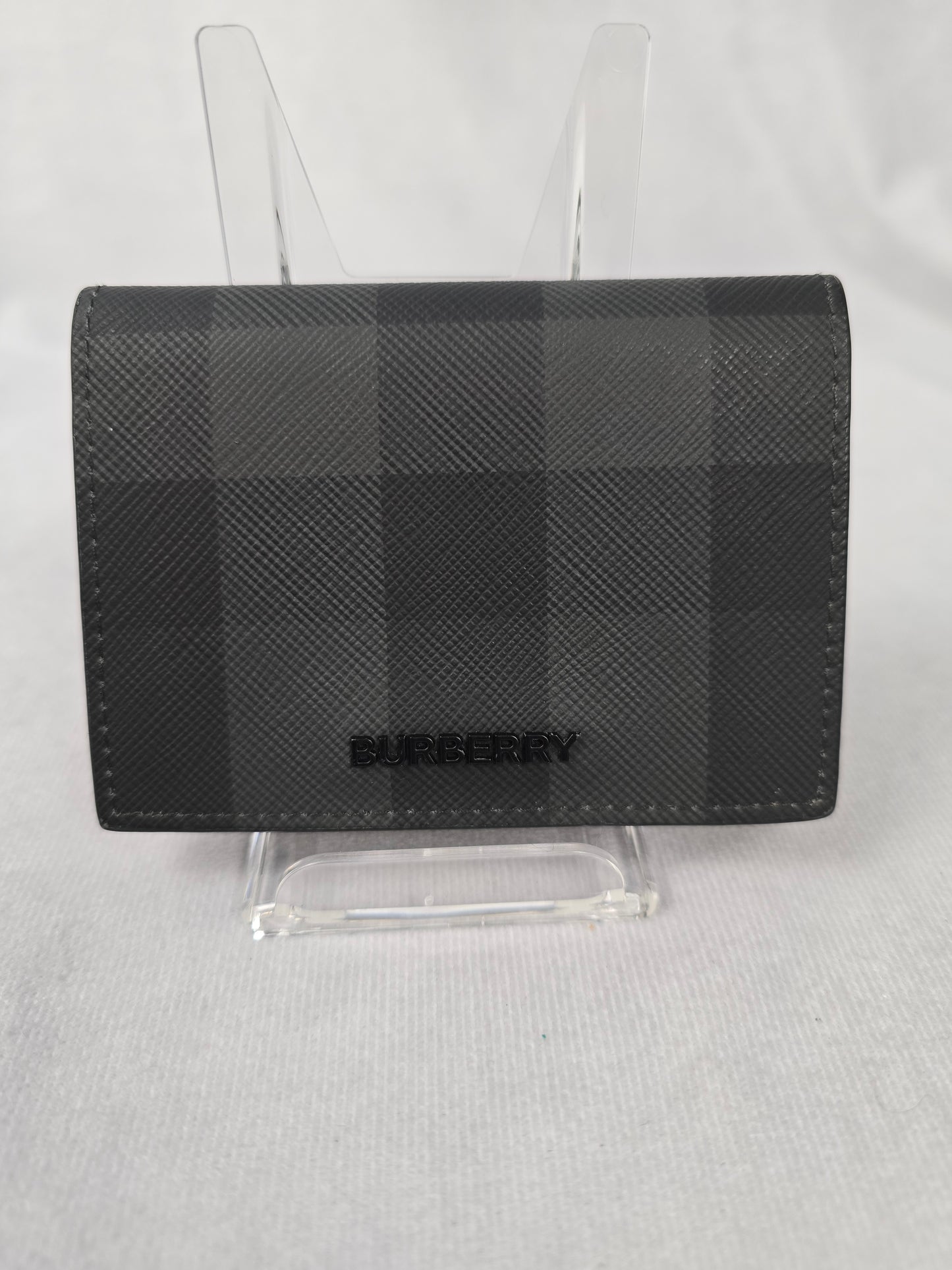 Burberry Black Gray Bifold Check Card Case