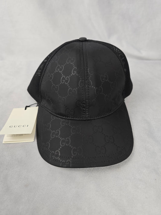 Gucci GG Black Nylon Monogram Baseball Cap Size  L