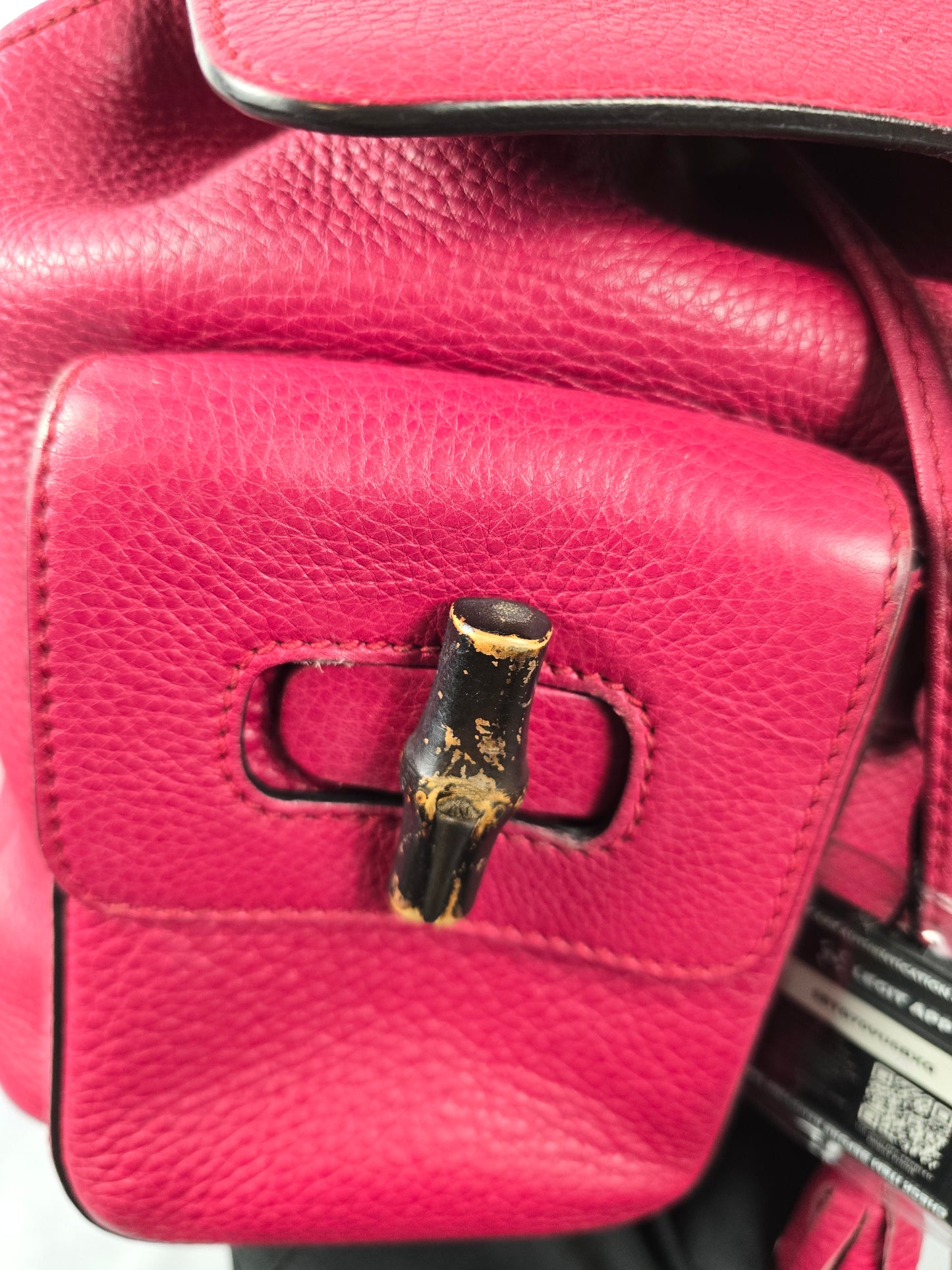 Gucci Bamboo Backpack in Raspberry Pebbled Leather