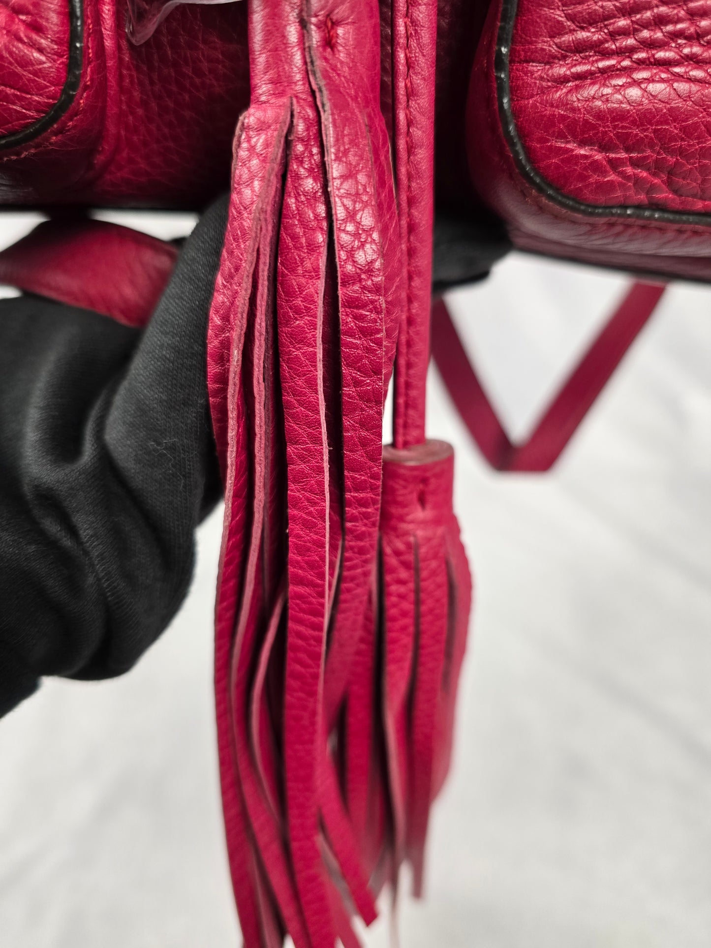 Gucci Bamboo Backpack in Raspberry Pebbled Leather