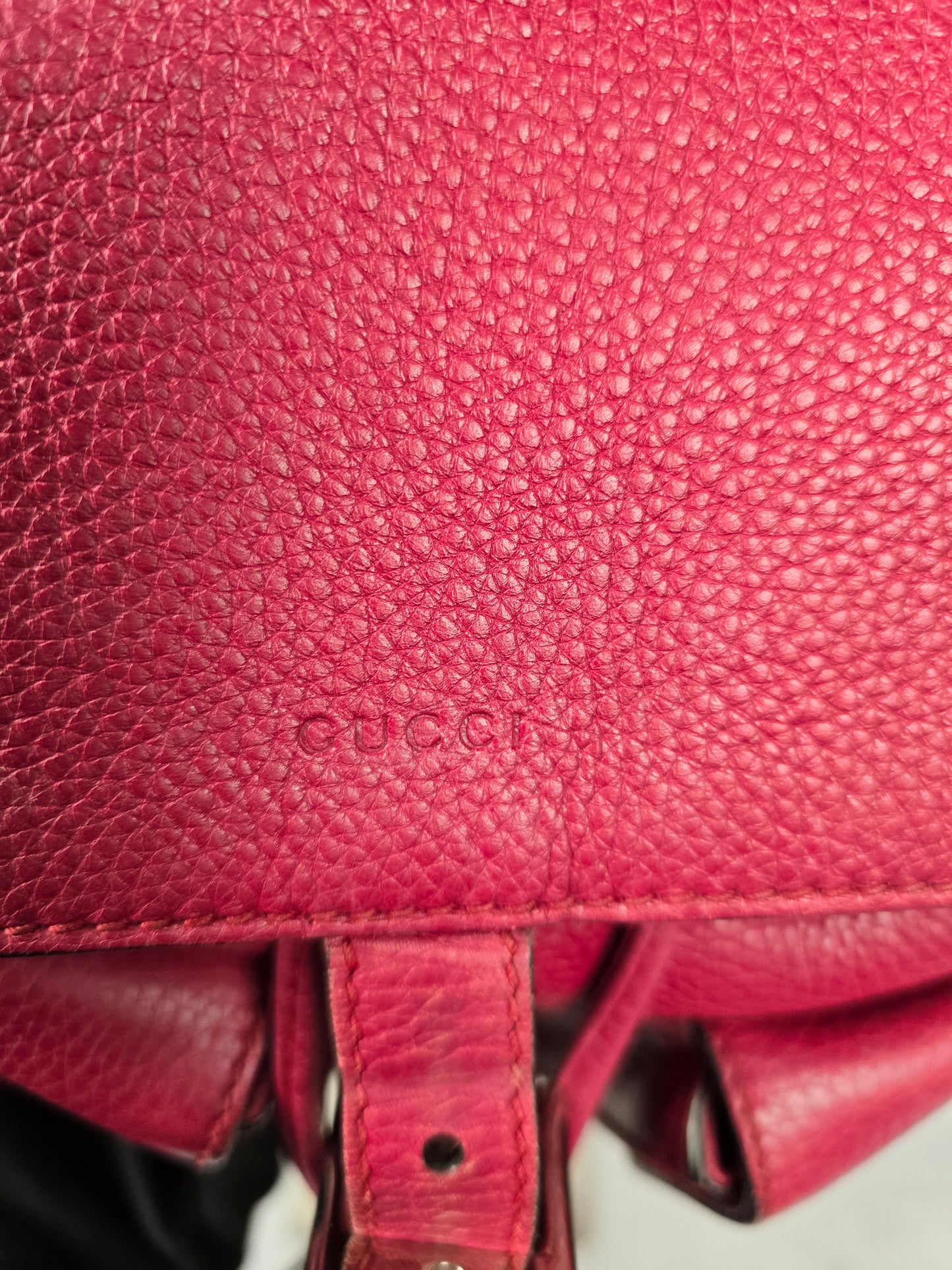 Gucci Bamboo Backpack in Raspberry Pebbled Leather