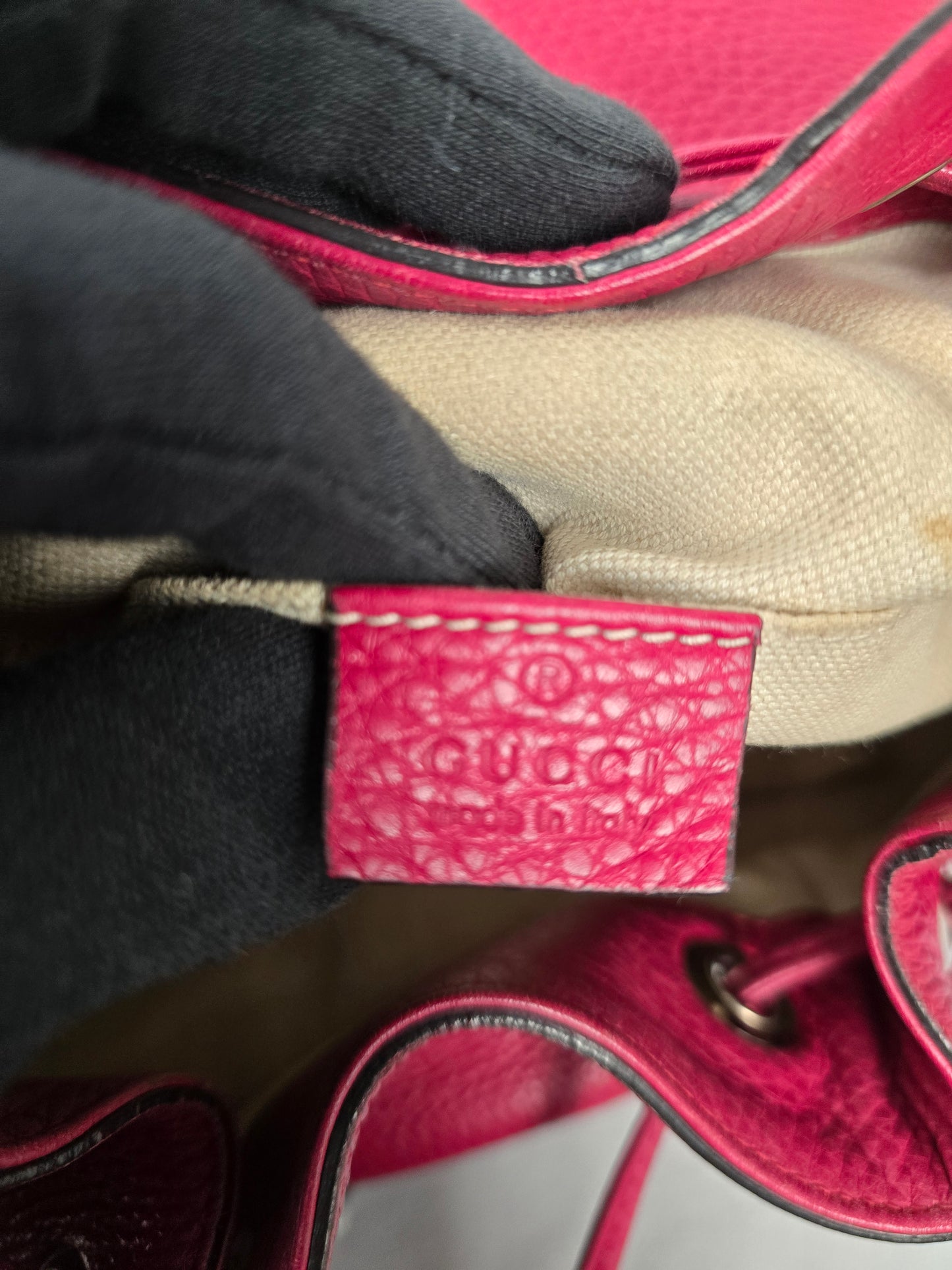 Gucci Bamboo Backpack in Raspberry Pebbled Leather