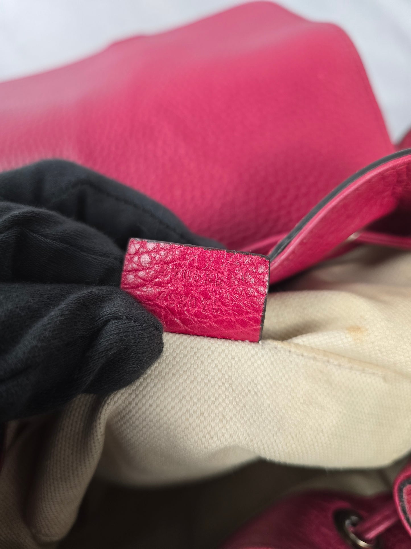 Gucci Bamboo Backpack in Raspberry Pebbled Leather